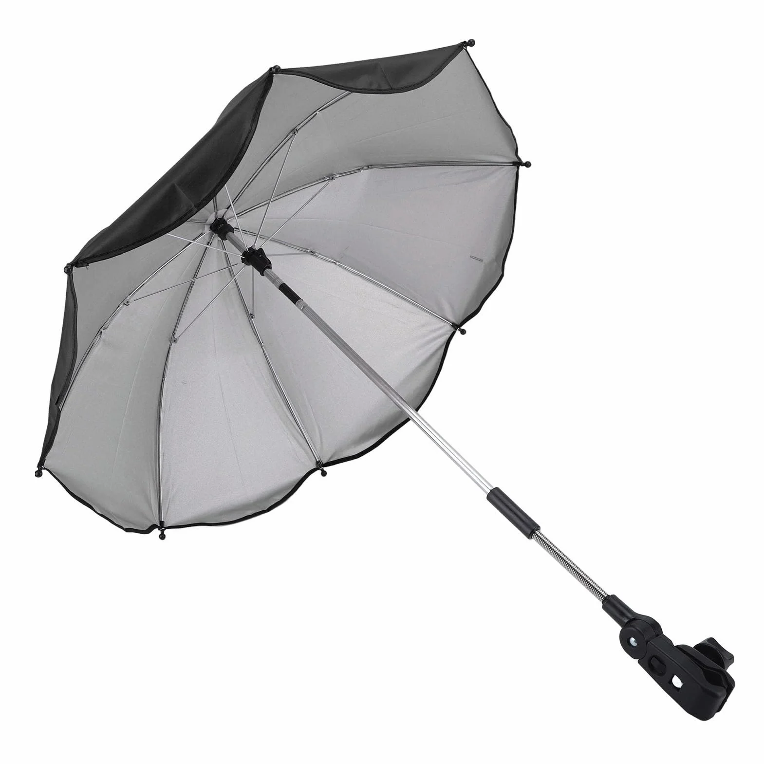 Parasol do Wózka Dziecięcego 14 Cali, Uniwersalna Parasolka do Wózka Dziecięcego Regulowana Ochrona UV Parasol Przeciwsłoneczny do Wózka Spacerowego, Gondoli, Wózka Inwalidzkiego (Czarny (srebrny klej))