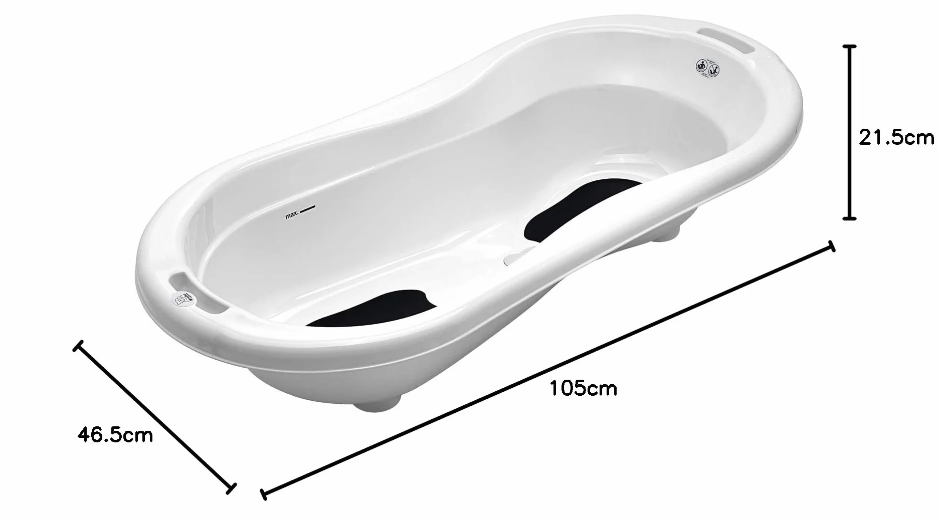 Rotho Babydesign 205000001 Duża Wanienka z 2 Matami Antypoślizgowymi i Korkiem Spustowym, Biały, 1 Sztuka