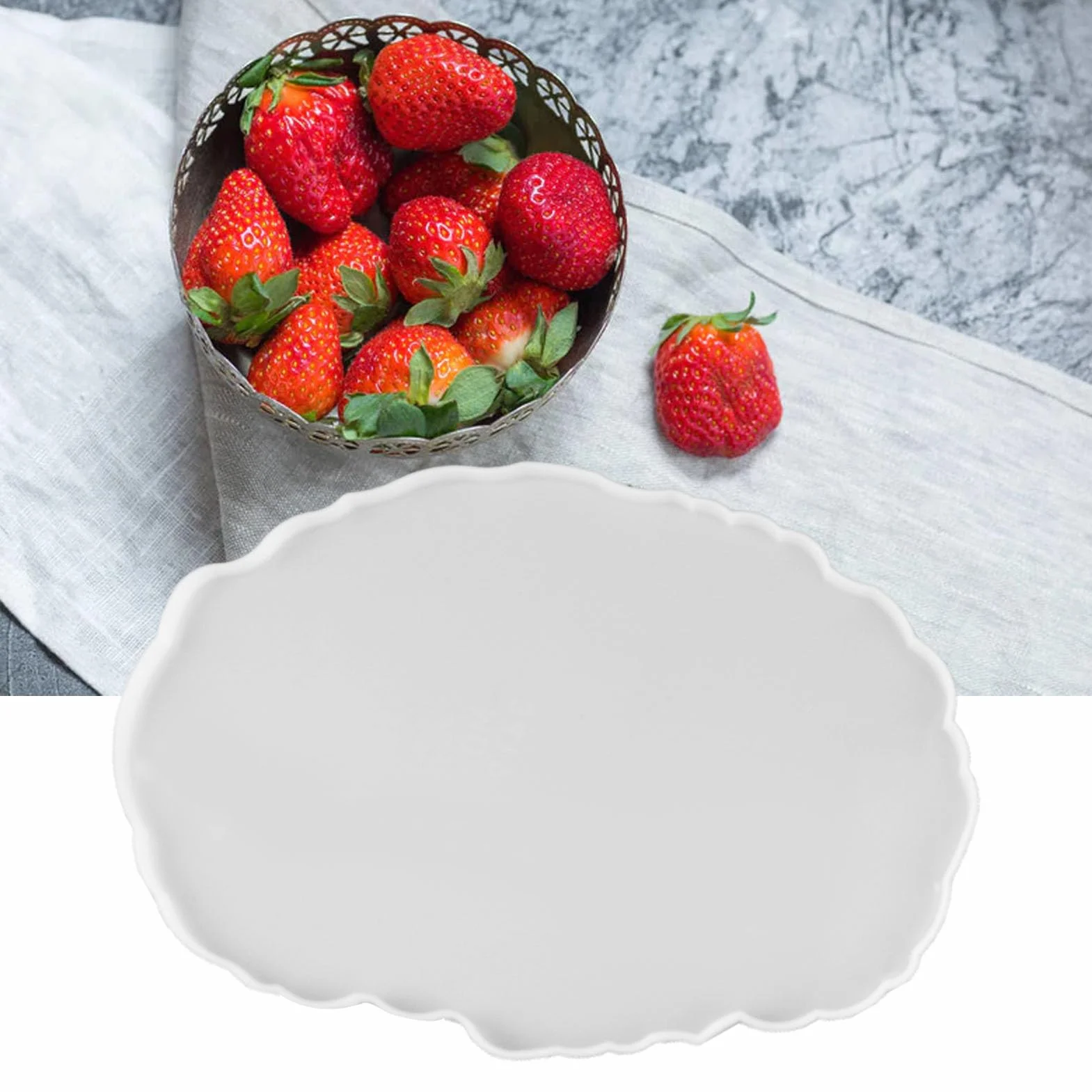 Rengue Silikonowa Forma na tacę na Owoce, Uchwyty ze Stopu, Okrągłe Kwadratowe Owalne Talerze świecznik Home Decor, Idealne do Projektów Rękodzielniczych (MD3419 Owalna forma talerze owoce)