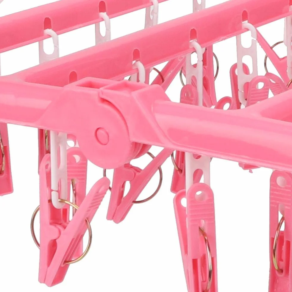 Wäschebügel 32 Clips Klapp Kleiderbügel Trockner Socken Unterwäsche Baby Kleidung BHs Handtuch Stoffwindeln Wäscheständer(Rosa)