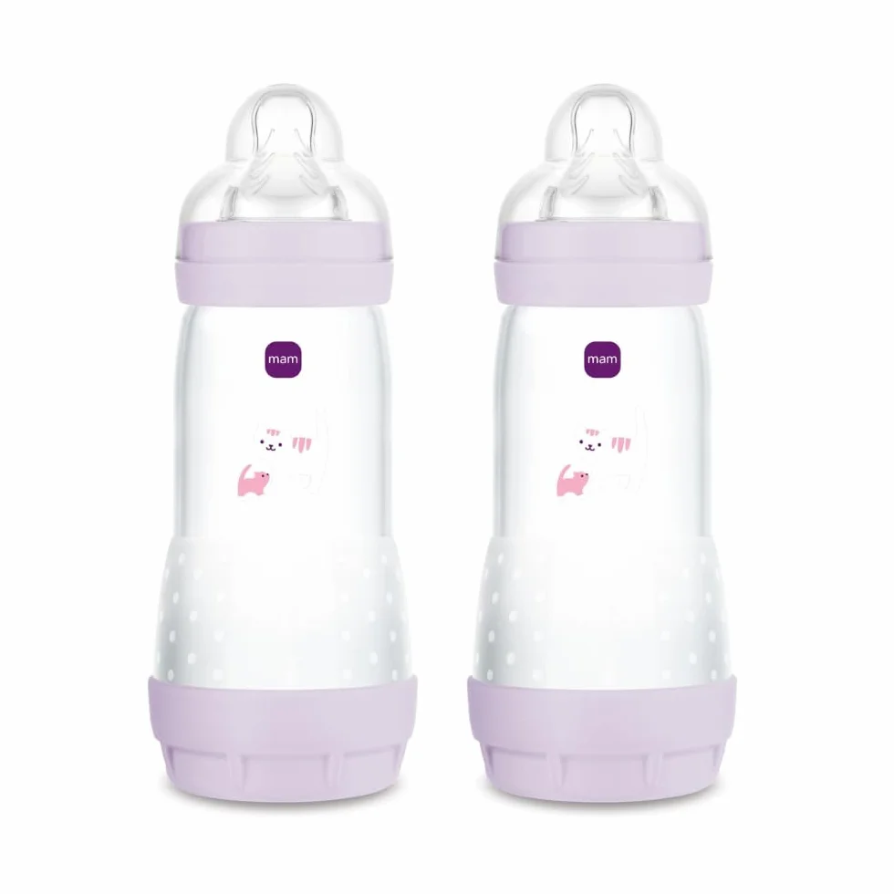 MAM Butelka do karmienia Easy Start Anticolica, zestaw 2, z silikonową muszką SkinSoftTM, 4+ miesiące, 320 ml, różowy