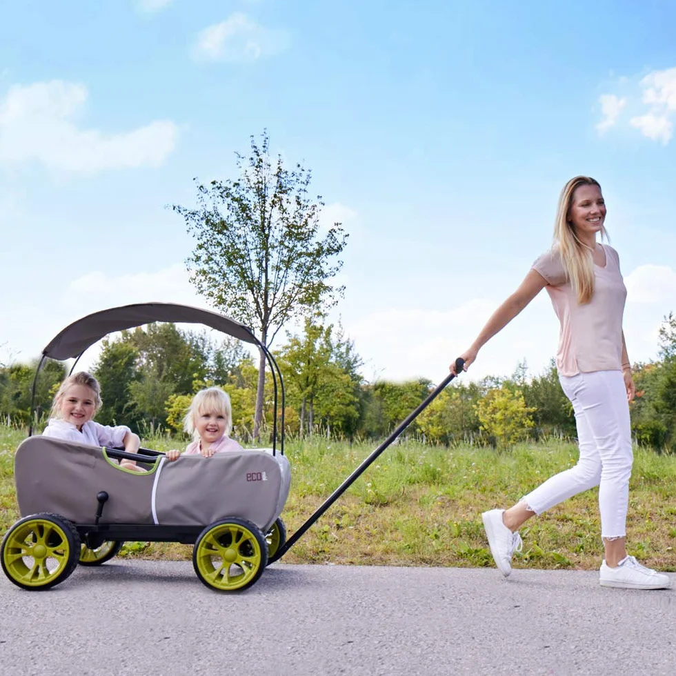 Hauck Wózek Transportowy Eco Mobil, dla Dwojga Dzieci, od 2 Lat, Ładowność do 50 kg, Stabilny, Nieprzechylny, Składany, Hamulec Postojowy, Resorowany, Zdejmowany Dyszel, Zadaszenie, Poduszka