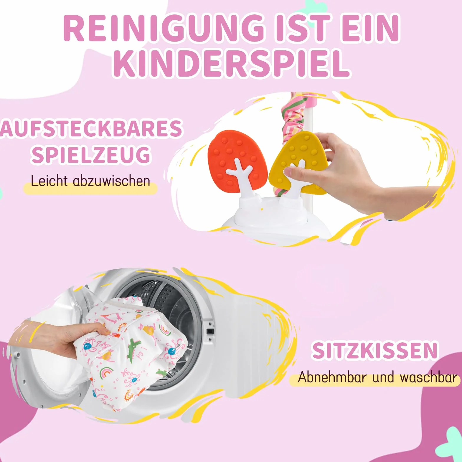 COSTWAY Baby Rainforest Jumperoo pomoc do nauki chodzenia z regulowanymi wysokościami, obracane o 360° siedzisko i zdejmowany tablet muzyczny, Baby Bouncer z oświetleniem i dźwiękiem, centrum