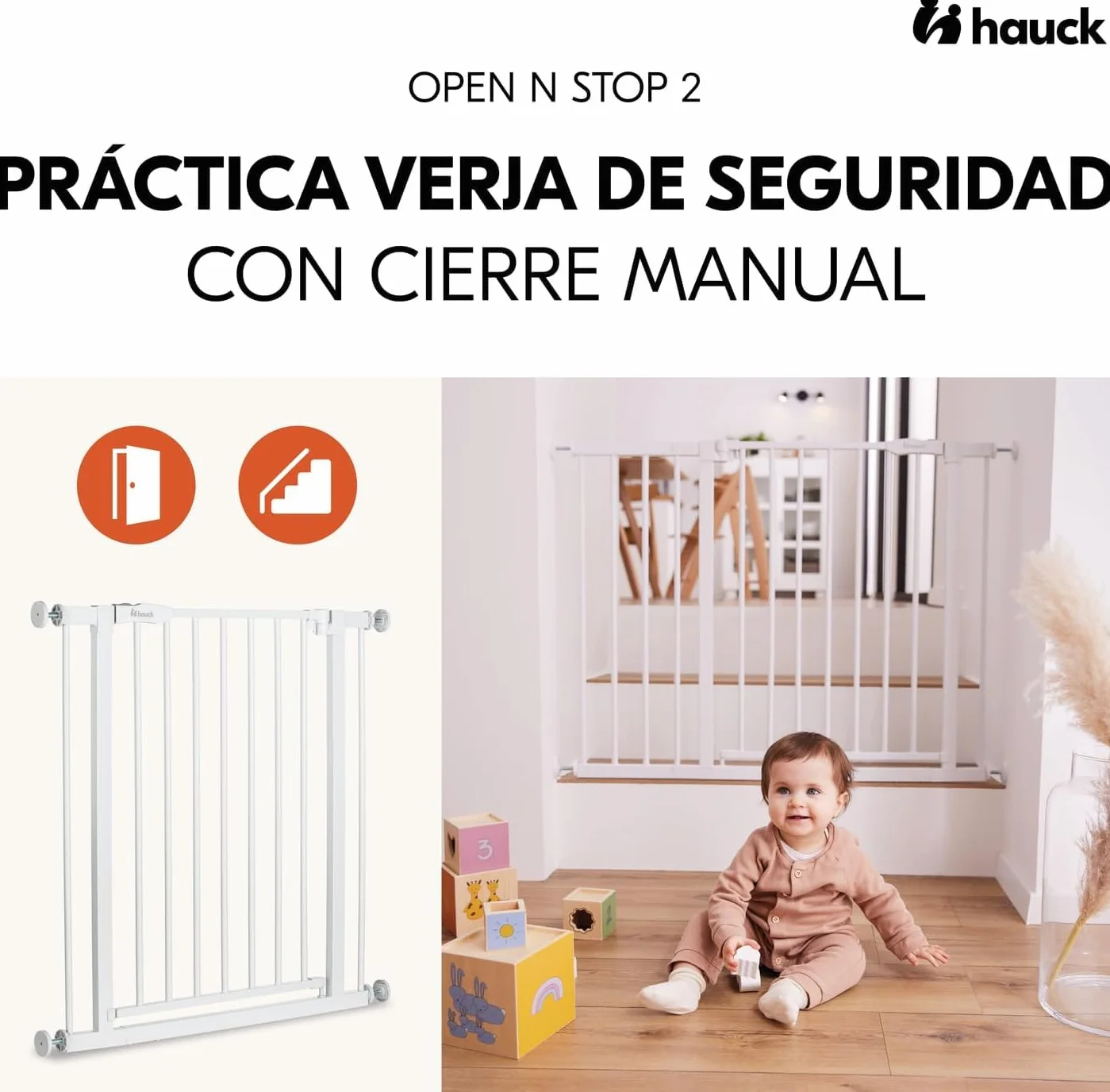 hauck Barierka bezpieczeństwa dla dzieci Open N Stop 2 (szerokość 75-80 cm) - bez wiercenia, 1-ręczne otwieranie dwustronne, zamek ręczny - biały metal