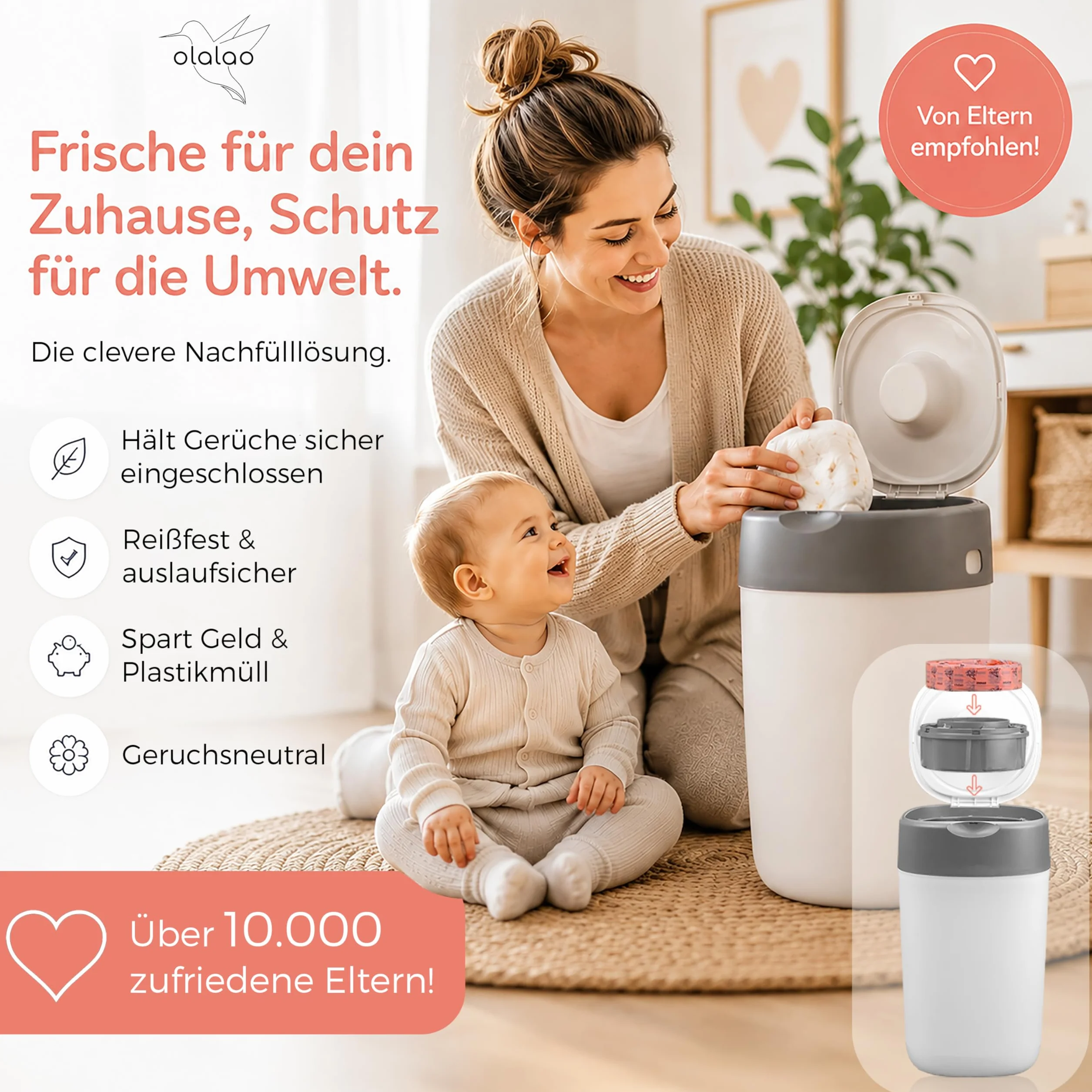 Folia uzupełniająca do wiaderek na pieluchy, 8 sztuk – kompatybilna z kasetami uzupełniającymi firmy Tommee Tippee Twist & Click i innymi (8 sztuk)