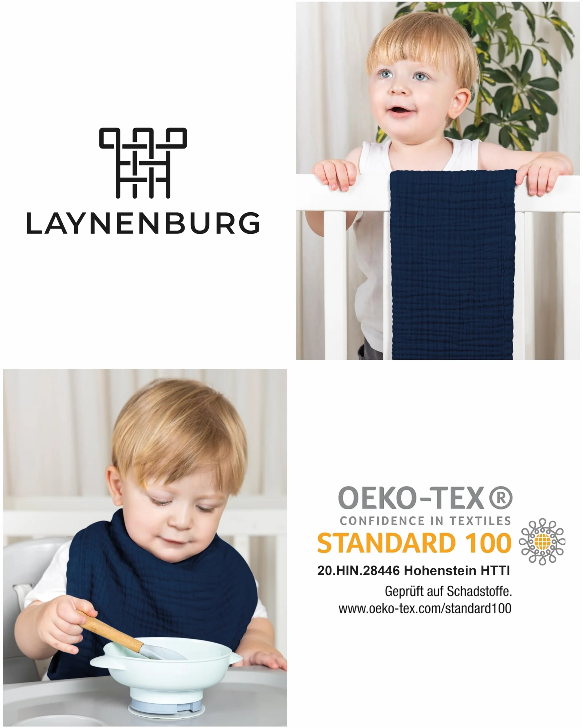 LAYNENBURG 10-częściowy zestaw ściereczek do ślinienia dla niemowląt z bardzo miękkiego muślinu – 100% bawełny – 30 x 50 cm – Oeko Tex 100 – muślinowe ściereczki do muślinu, pieluchy z muślinu lub