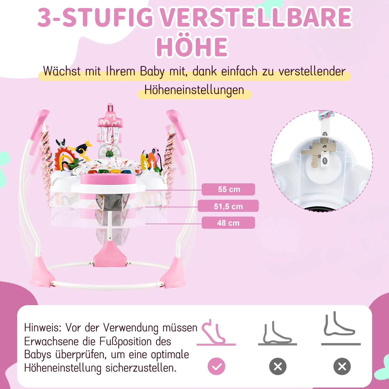 COSTWAY Baby Rainforest Jumperoo pomoc do nauki chodzenia z regulowanymi wysokościami, obracane o 360° siedzisko i zdejmowany tablet muzyczny, Baby Bouncer z oświetleniem i dźwiękiem, centrum