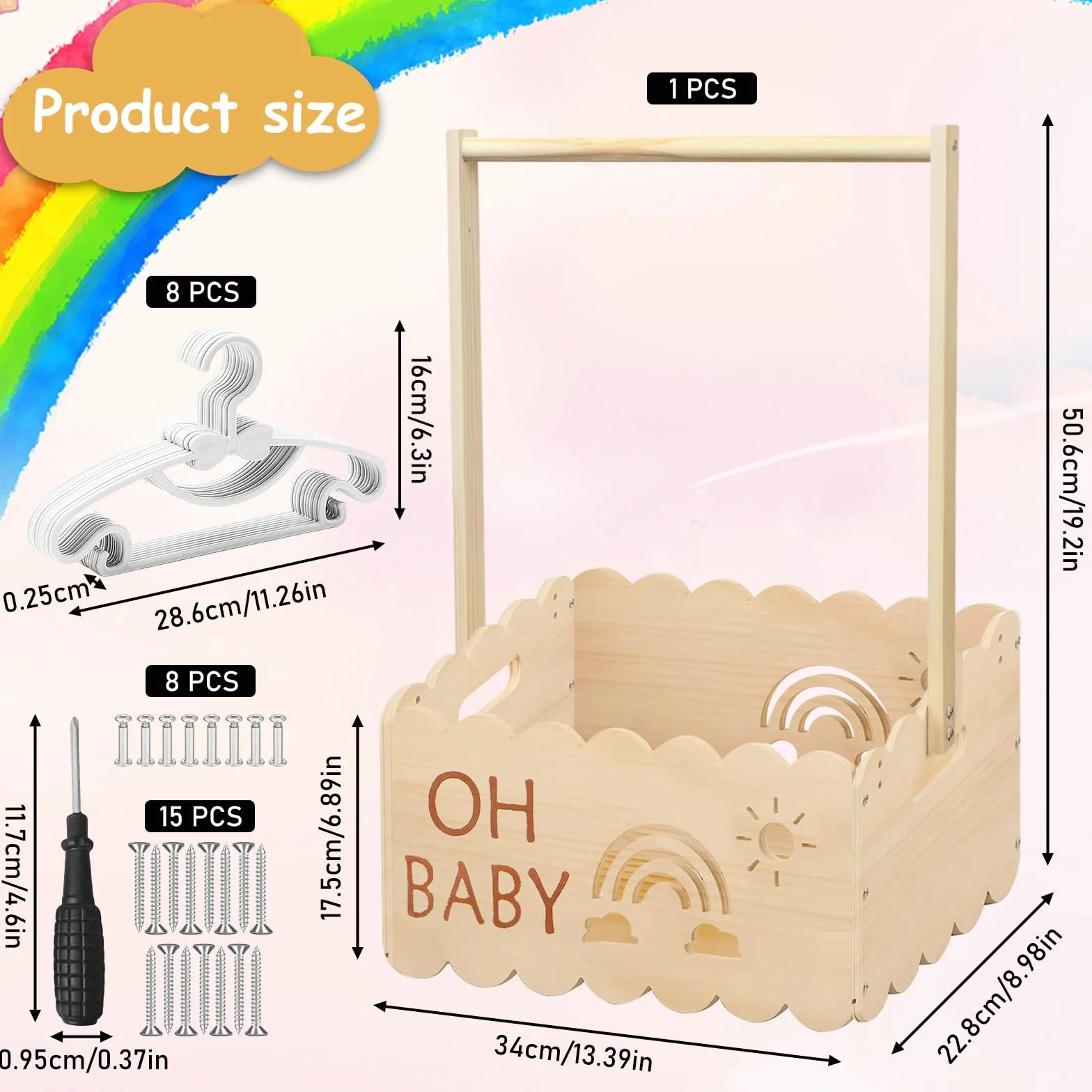 Drewniany kosz na prezent dla niemowląt z uchwytem, drewniana skrzynka na baby shower, skrzynia na baby shower, wieszak na ubrania dla dzieci, kosz do przechowywania niemowląt, spersonalizowany kosz