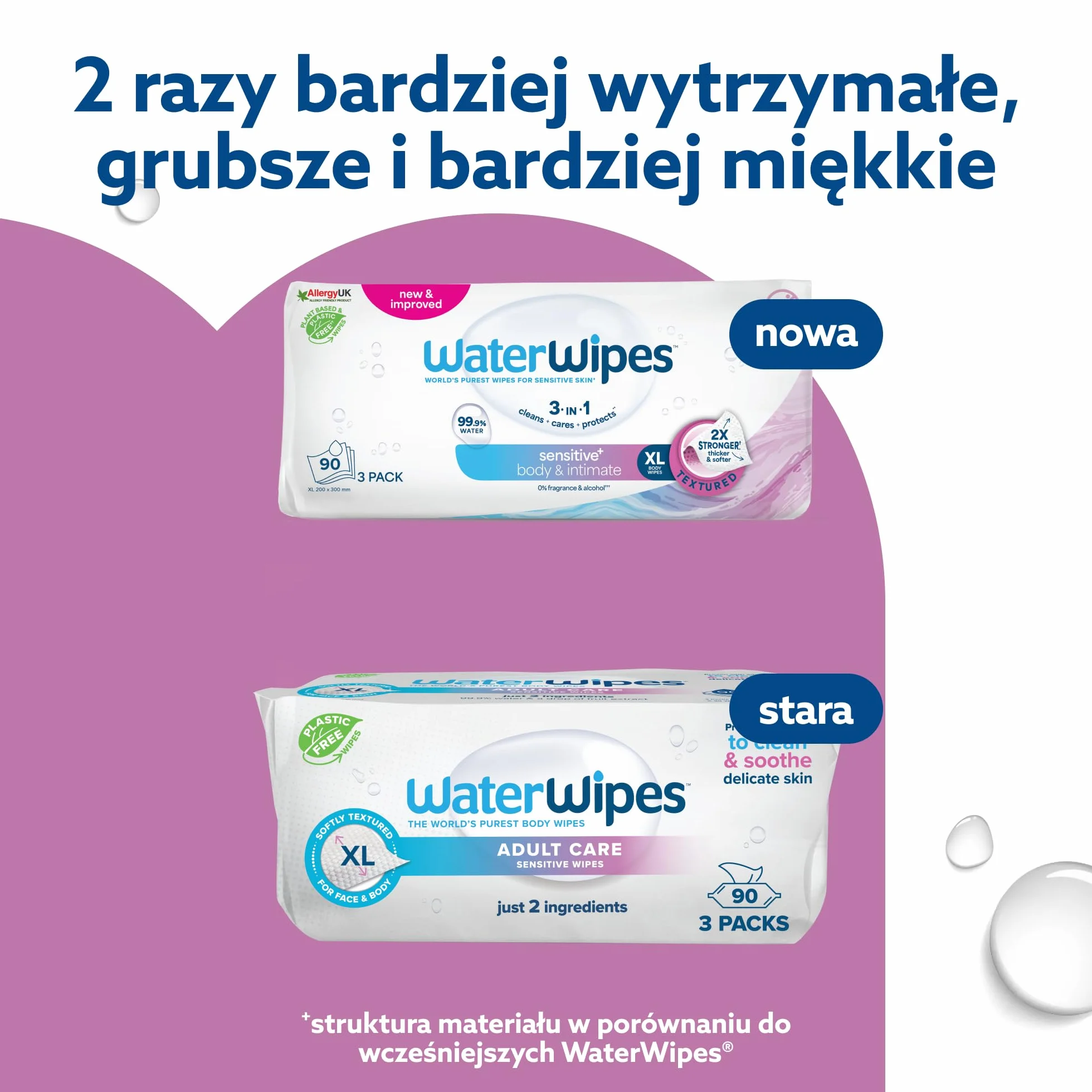 WaterWipes Sensitive+ Body & Intimate Wipes, Chusteczki nawilżające, 90 sztuk (opakowanie 3) – 3 w 1: delikatnie oczyszczają, pielęgnują i nawilżają. 99% wody z aloesem, bezzapachowe