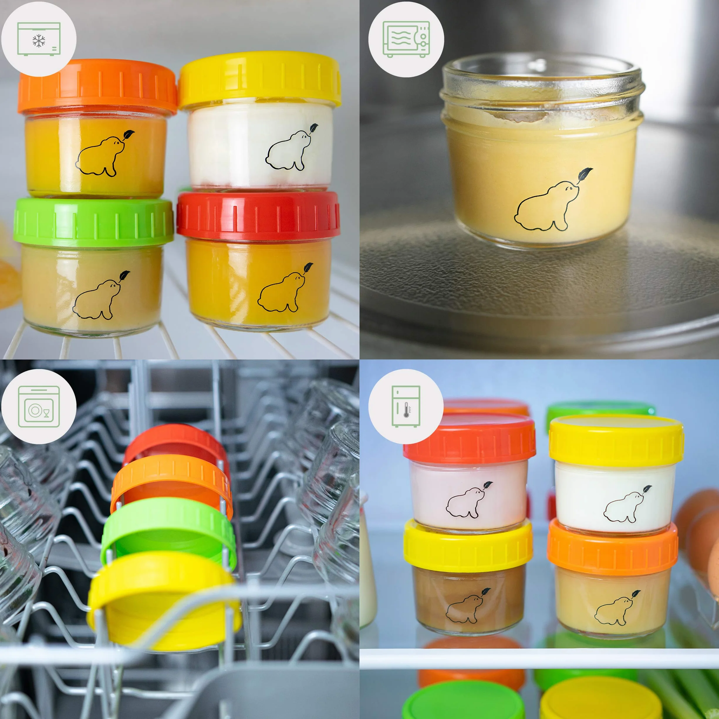 Szklane pojemniki do przechowywania żywności dla niemowląt 120 ml / 4 fl oz (zestaw 12 szt.) – nadają się do zmywarki, zamrażarki i kuchenki mikrofalowej (bez pokrywki) – wolne od BPA, ftalanów, ołowiu i PCW – wielokrotnego użytku dla dzieci