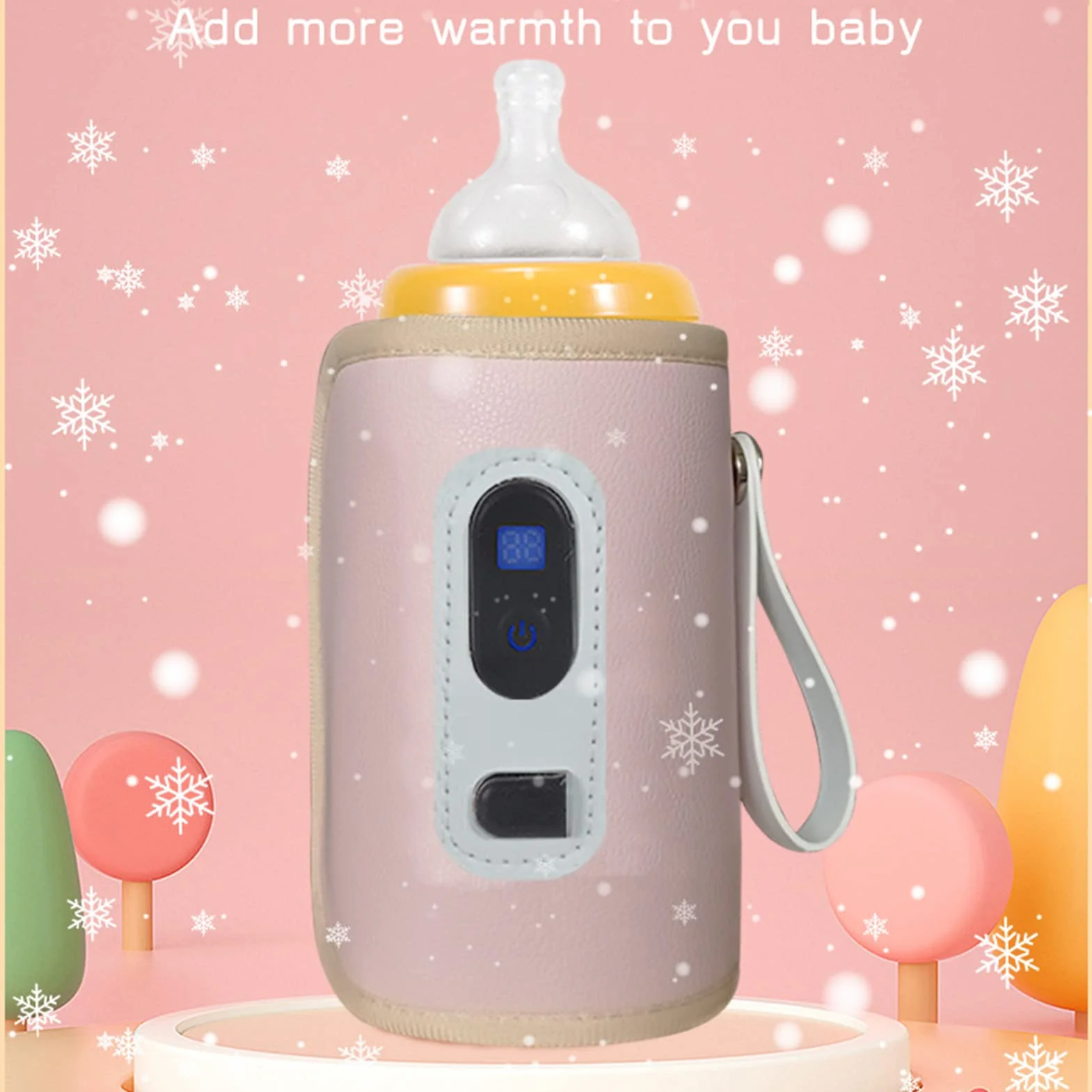 Naroote Przenośny Podgrzewacz do Butelek Regulacja Temperatury Ekranu LCD do Samochodowego Podgrzewacza Butelek Karmienia Wodoodporna Tkanina z Włókna 3,1 X 5,5 Cala (PINK)