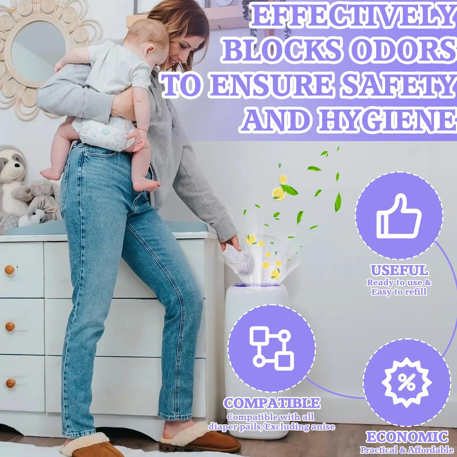 Zestaw 15 wkładów do wiader na pieluchy, wiaderko z folią do napełniania, worki do uzupełniania wiader na pieluchy kompatybilne z Tommee Tippee Sangenic Tec+Simplee Sangenic+Twist & Click
