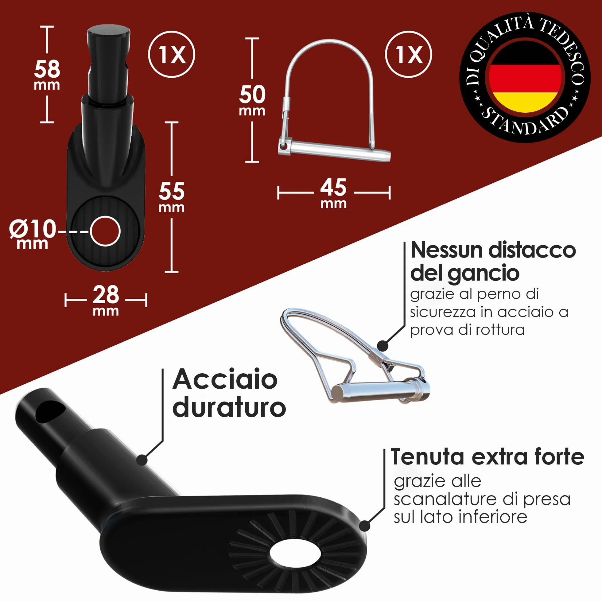 WEIDEBACH® Stabilne sprzęgło do przyczepki rowerowej z trzpieniem zabezpieczającym, czarna, wysoka stabilność jazdy, hak holowniczy do każdego standardowego wózka dziecięcego, hak holowniczy rower