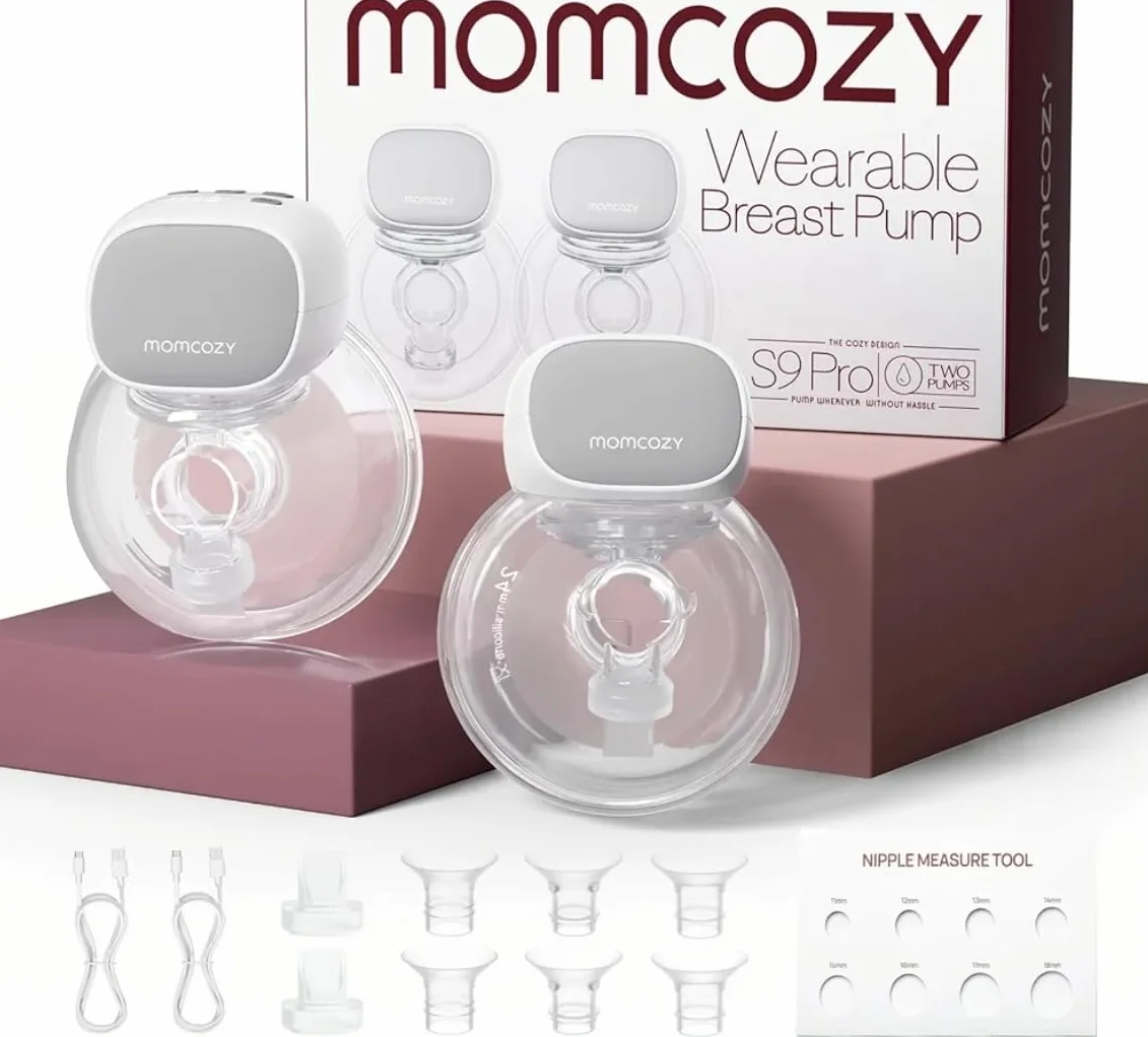 Momcozy S9 Pro zaktualizowany laktator do noszenia, bez użycia rąk, najdłuższa żywotność baterii i wyświetlacz LED, przenośny laktator elektryczny z 2 trybami i 9 poziomami – 24 mm (szary, 2 sztuki)