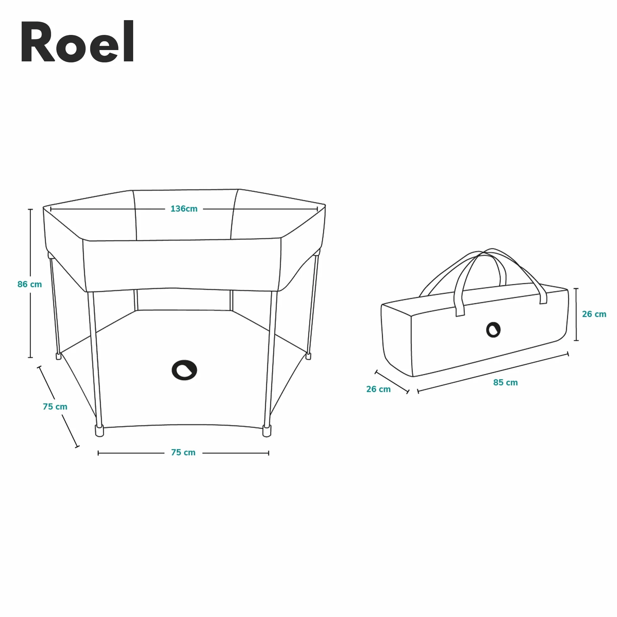 LIONELO Roel kojec dla dzieci do 15 kg, duży format 118 x 118 x 83 cm, sześciokątny kształt, LockGuard, zapięcie składane, wzmocniona podstawa, antypoślizgowe stopki, torba ochronna