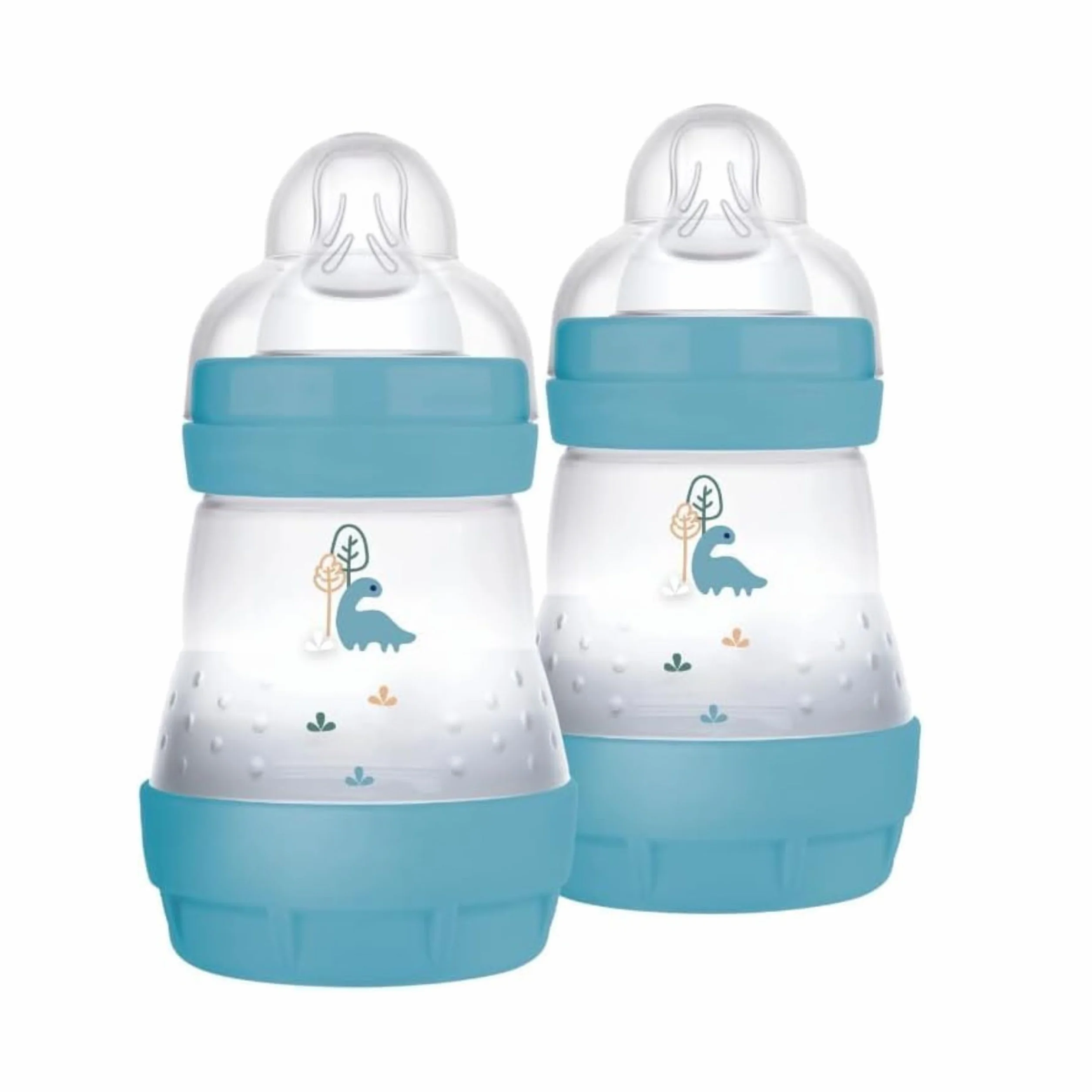MAM Butelka do karmienia Easy Start, 2 butelki dla niemowląt, 0-2 miesiące, 160 ml, 1 na 0+ miesięcy, silikonowy smoczek SkinSoft, Bio-okrągły, zielony