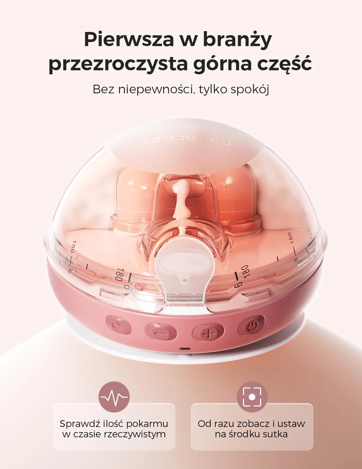 Momcozy Air 1 Niezwykle Cieniutki Laktator, Przenośny Laktator Bezprzewodowy z Etui Ładującym i Sterowaniem przez Aplikację z Trybem Automatycznym i Alerty o Napełnieniu, Przezroczysta Góra