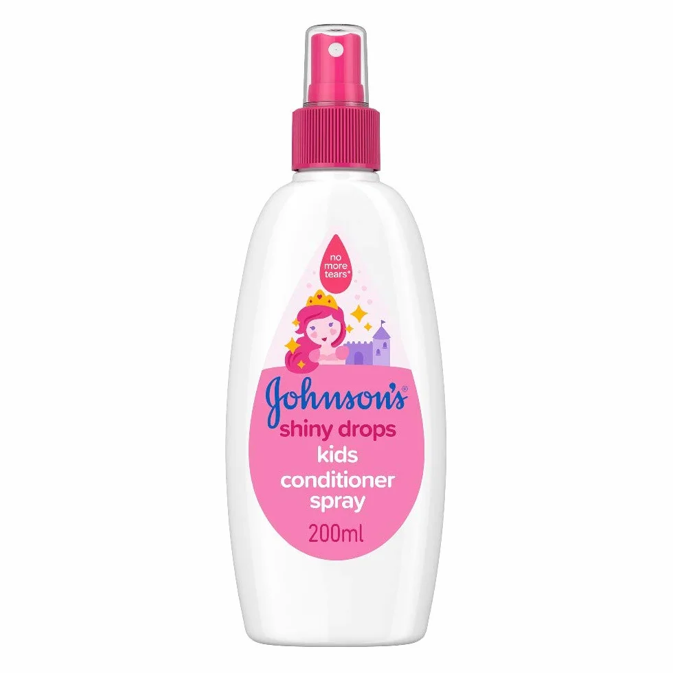 Johnson's Shiny Drops Odżywka w sprayu dla dzieci 200 ml - Zaprojektowana, aby stymulować naturalny połysk włosów - zrównoważone pH dla delikatnej skóry