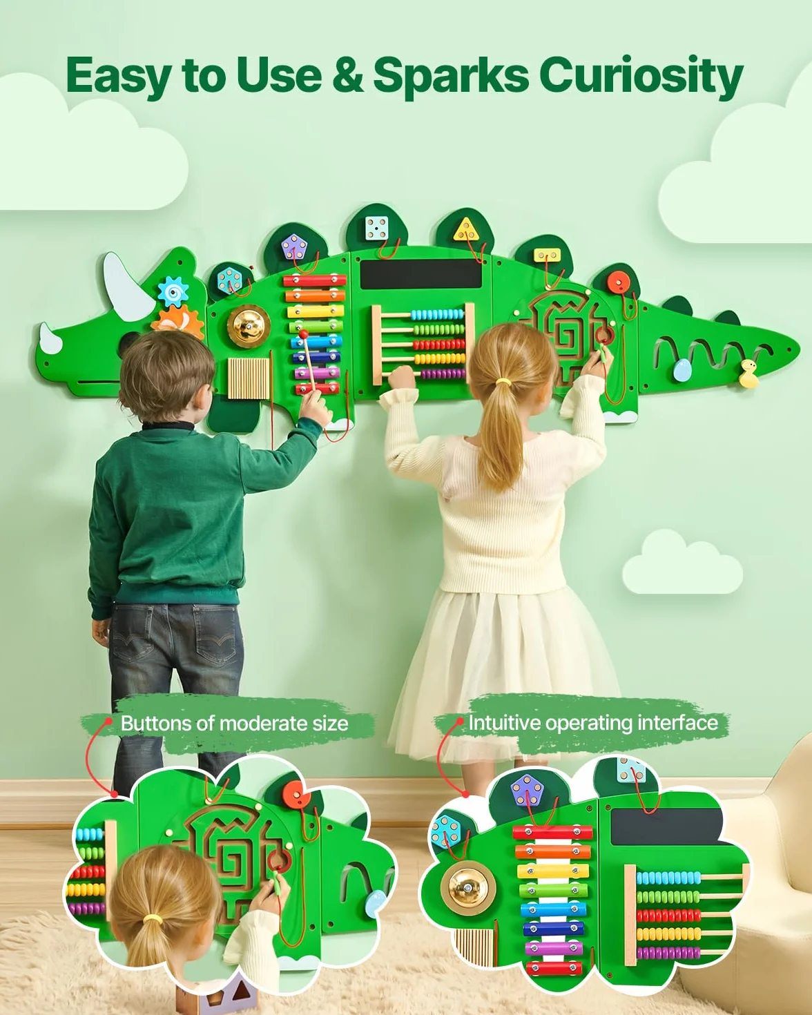 VEVOR Montessori panele ścienne do aktywności z szczeniakami, 12 aktywności, sensoryczna zabawka dla dzieci, do pokoju zabaw, 1525 x 445 x 48 mm