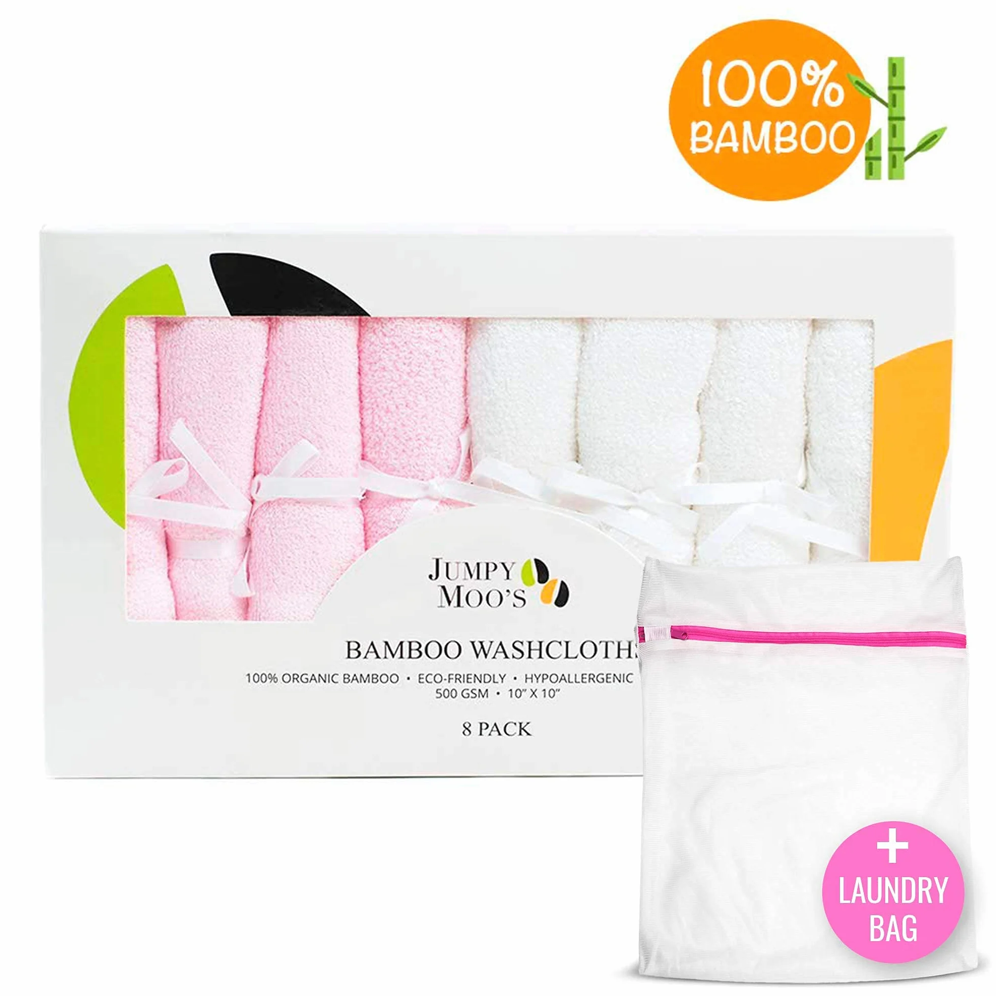 JM Baby myjka – 100% bambus, ultra gruba 500 g/m², chroni przed podrażnieniami i wysypkami, 25 x 25 cm, myjka dla noworodków, akcesoria do przewijania, w zestawie opakowanie na prezent i worek na