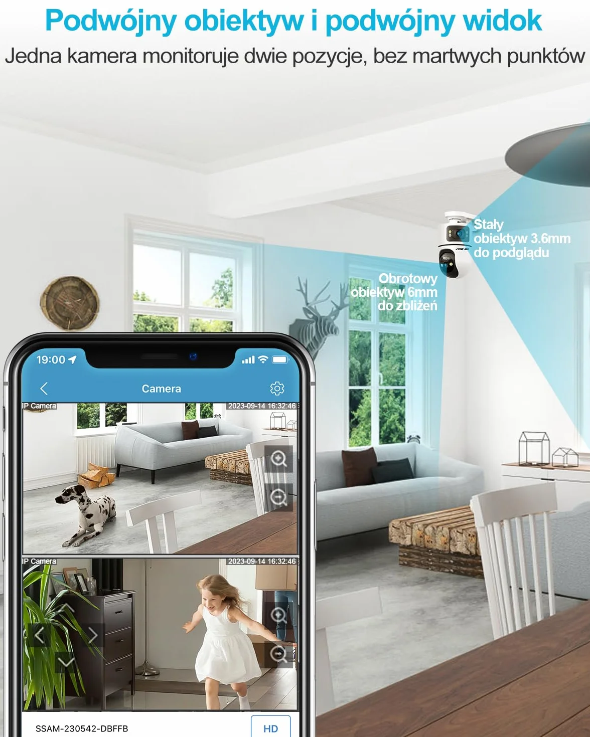 GENBOLT Kamera Bezpieczeństwa Wi -Fi Wewnętrzna, 360° Podwójny Obiektyw Domowy Kamera IP CCTV z Wykrywaniem Humanoidalnym, Auto Cruise Niania Pet Cam, 2.4&5GHz Dual WiFi Monitor Dziecka