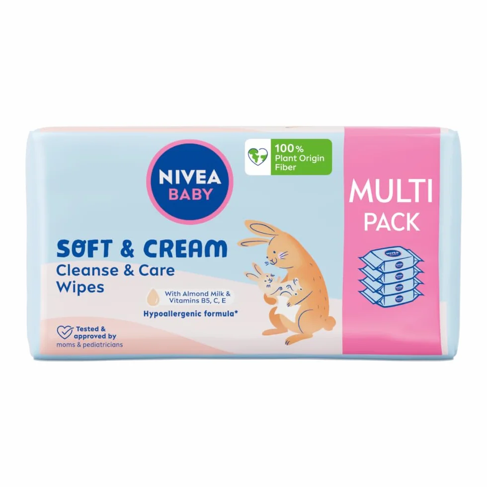 NIVEA BABY Chusteczki Biodegradowalne Soft & Cream Opakowanie Ekonomiczne, 4x 57pcs
