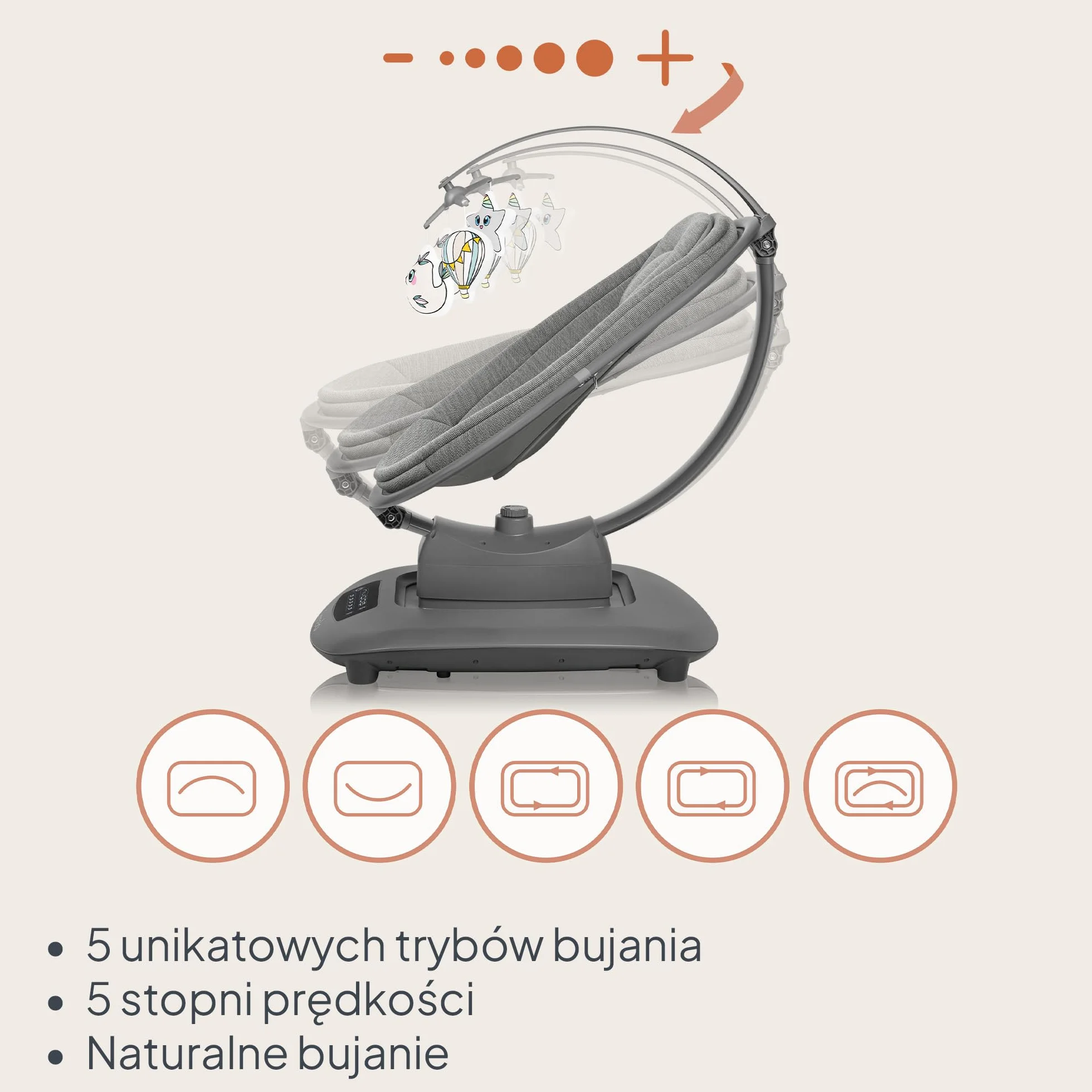 LIONELO BLOSSOM Elektryczny Bujaczek Niemowlęcy do 9 kg Leżaczek dla Dzieci Regulacja Oparcia Naturalne Kołysanie 5 Prędkości Ergonomiczne Siedzisko Bluetooth Pilot, 5 Melodii