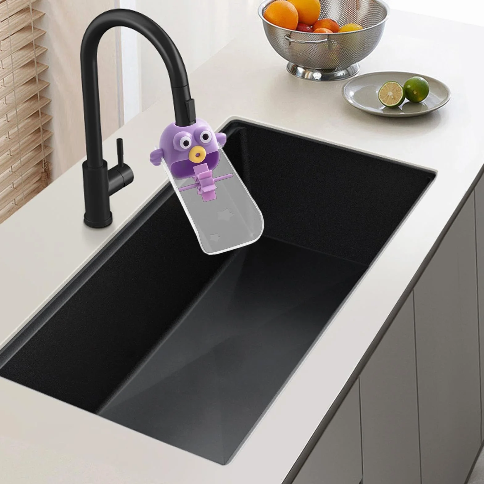 Cartoon Faucet Extension, Toddler Bath Tub Extender, 3.07x2.44x5.7 Inches Purple Orange Secure Compact Portable Tap Adapter, Decorative Sturdy Design Bathroom and Kitchen Use