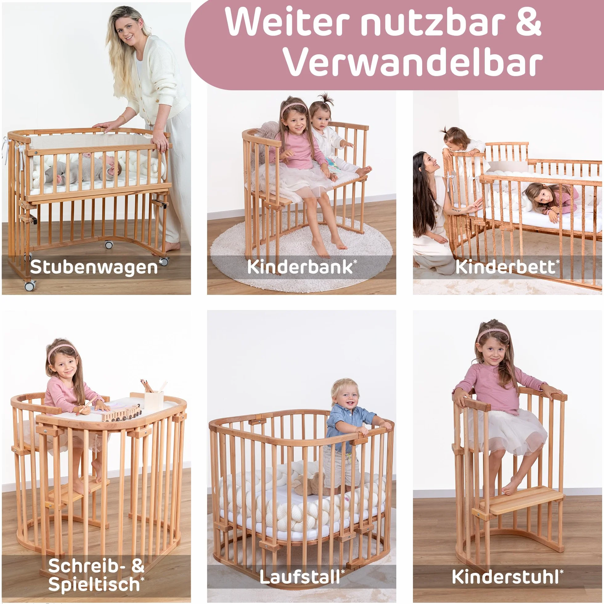 babybay Maxi bardzo duże łóżko dostawne z litego drewna bukowego/łóżko dziecięce, wysokość regulowana bezstopniowo i przyjazne dla środowiska, z materacem Classic Soft (naturalne lakierowanie)