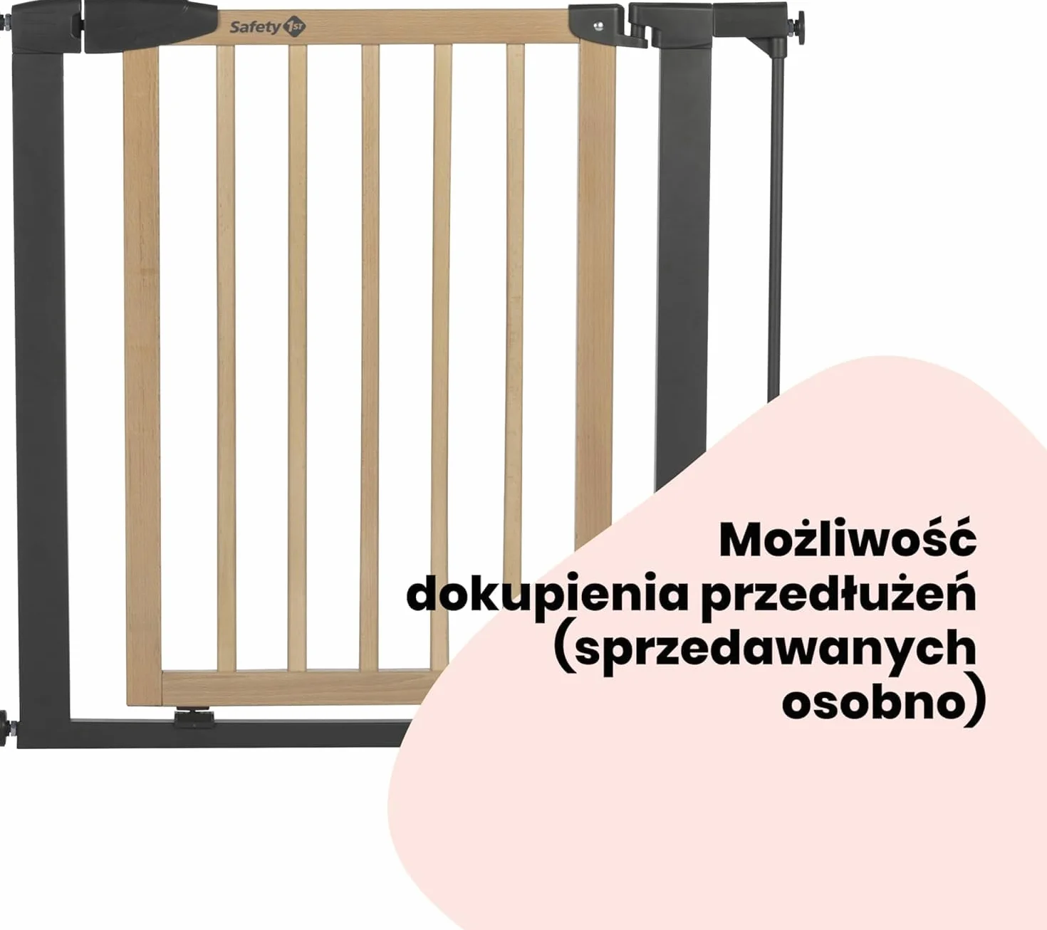 Safety 1st Simply Close Wood and Metal, Bramka schodowa na wcisk, 73–80 cm (do 94 cm), Bez śrub, bez wiercenia, Otwieranie 1 ręką, Podwójna blokada, Bramka zabezpieczjąca dla dzieci, Wood & Graphite