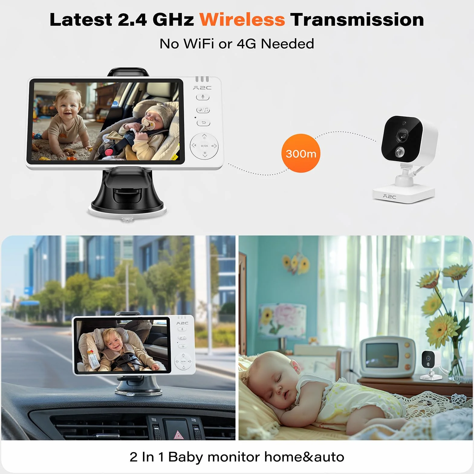 APPS2Car Elektroniczna niania 2 w 1, 5''1080p, kamera na tylne siedzenie, monitor dziecka z 2-drożnym dźwiękiem, widoczność w nocy na podczerwień, kontrola temperatury, łatwa instalacja, elektroniczna