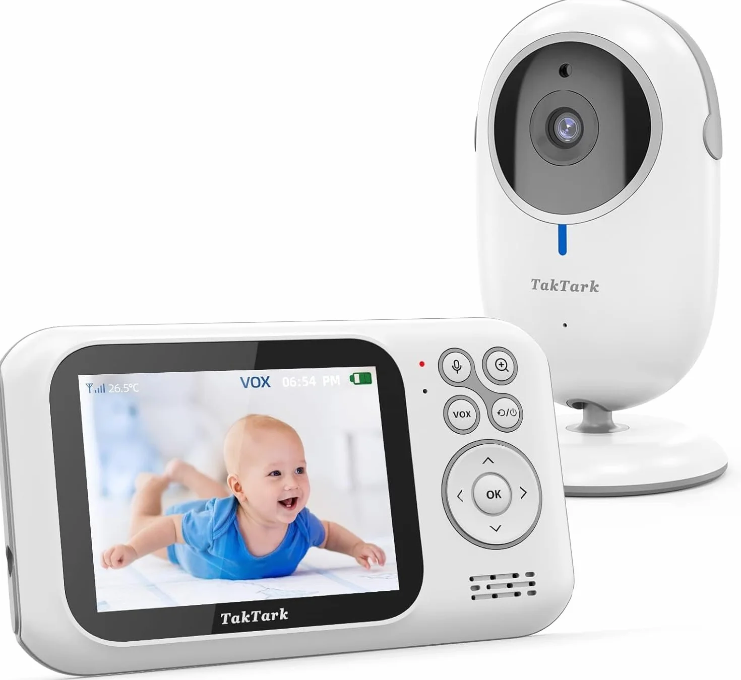 TakTark Babyphone Aparat Wideo Babyphone 3,2'' LCD Baby Phone Wireless Camera, Wideofon dziecięcy, Dwukierunkowy monitoring komunikacji, VOX, noktowizor, Zoom cyfrowy