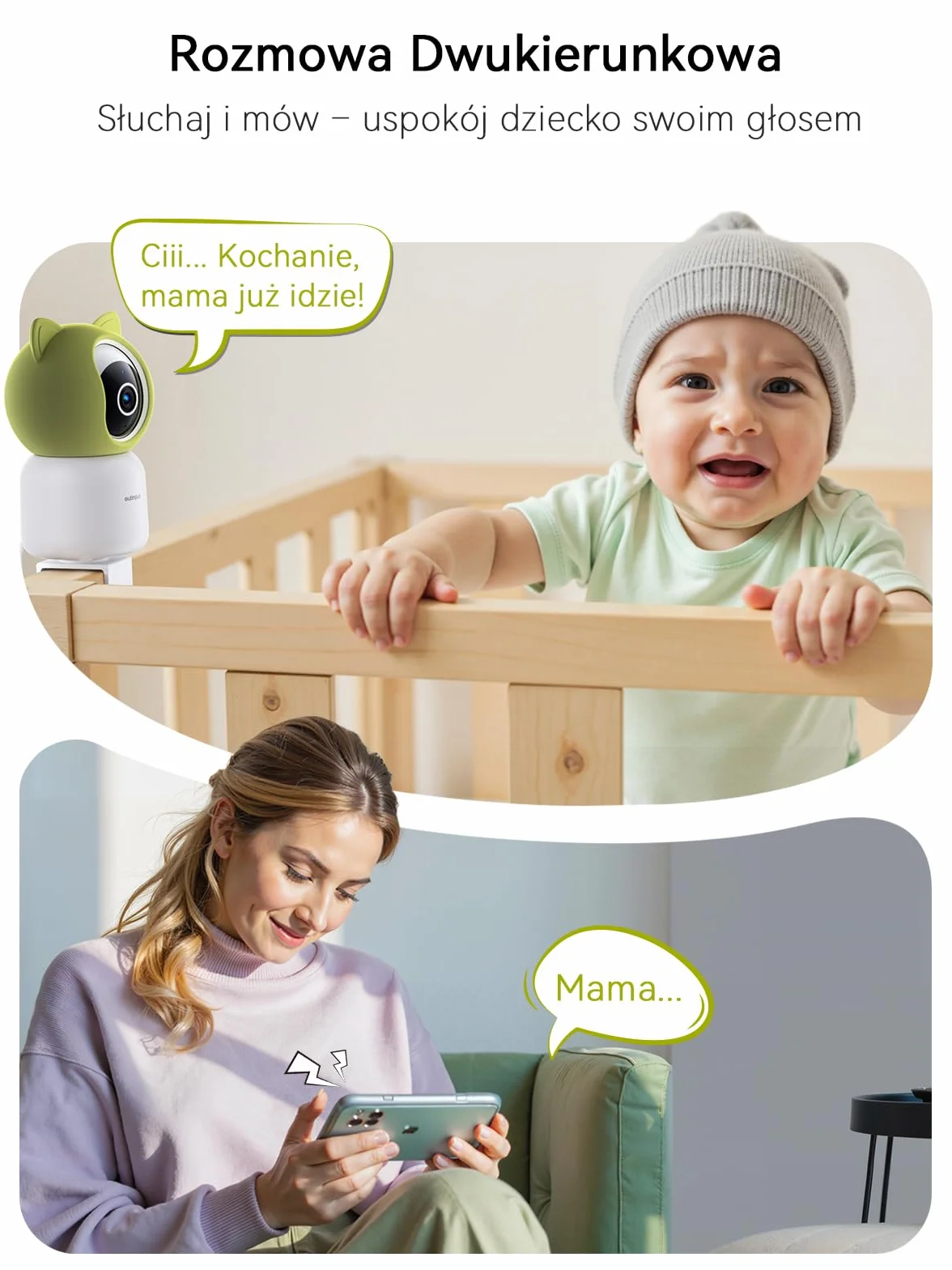 Outinput 2K 4MP Niania Elektroniczna - Elektroniczna Niania z Kamerą Obracaniem 355 °, Wykrywanie AI, śledzenie, Alerty Paszowe, 2 -drożne Rozmowy, Kołysanki, Kontrola Aplikacji