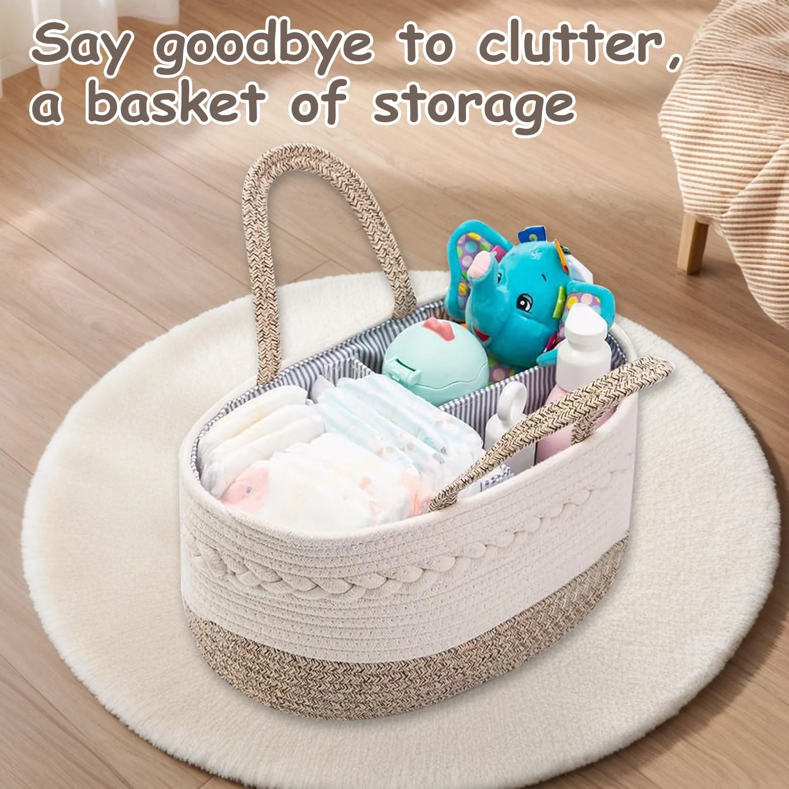 Caddy organizer na pieluchy dla niemowląt, organizer na pieluchy z przegródkami i uchwytami, wielofunkcyjne pudełko do przechowywania pieluch, przenośny kosz do przechowywania dla noworodków