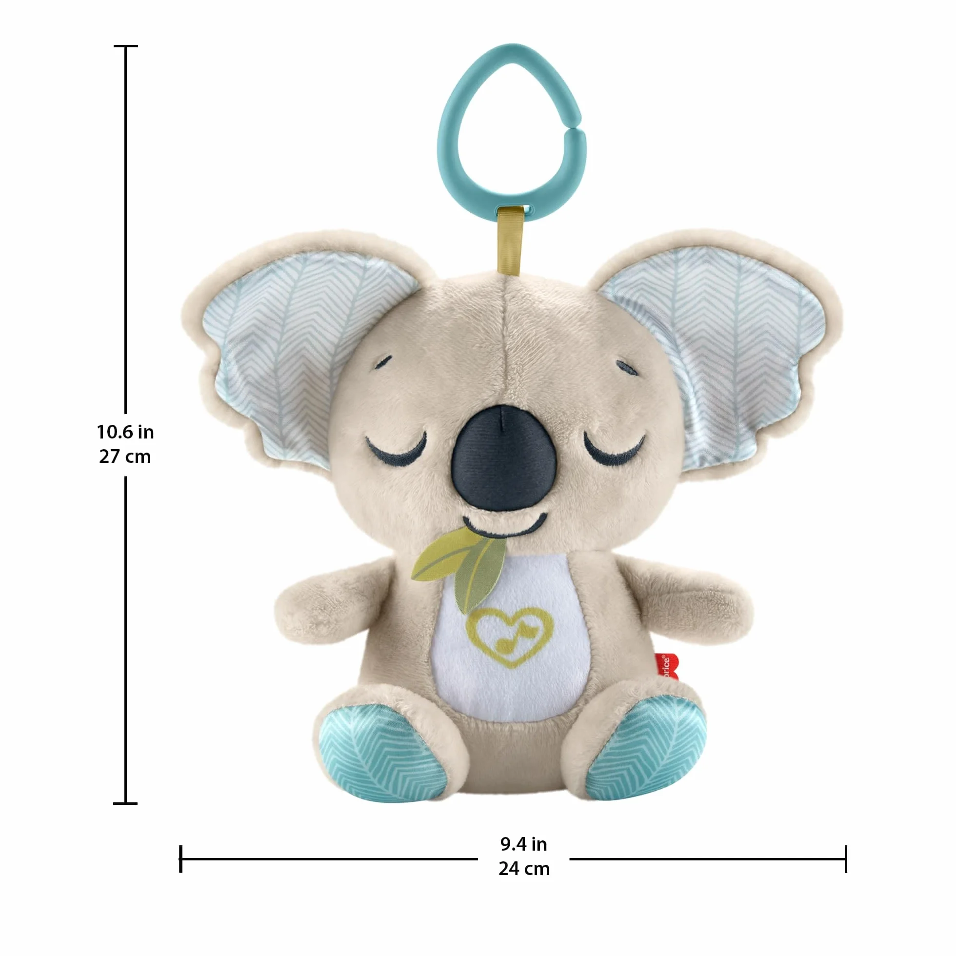 Fisher-Price Koala Muzyczny przenośny uspokajacz Zawieszka do wózka, pluszowy przenośny uspokajacz przytulanka z aktywacjami dźwiękowymi, zabawka sensoryczna dla niemowląt od narodzin, JBD65
