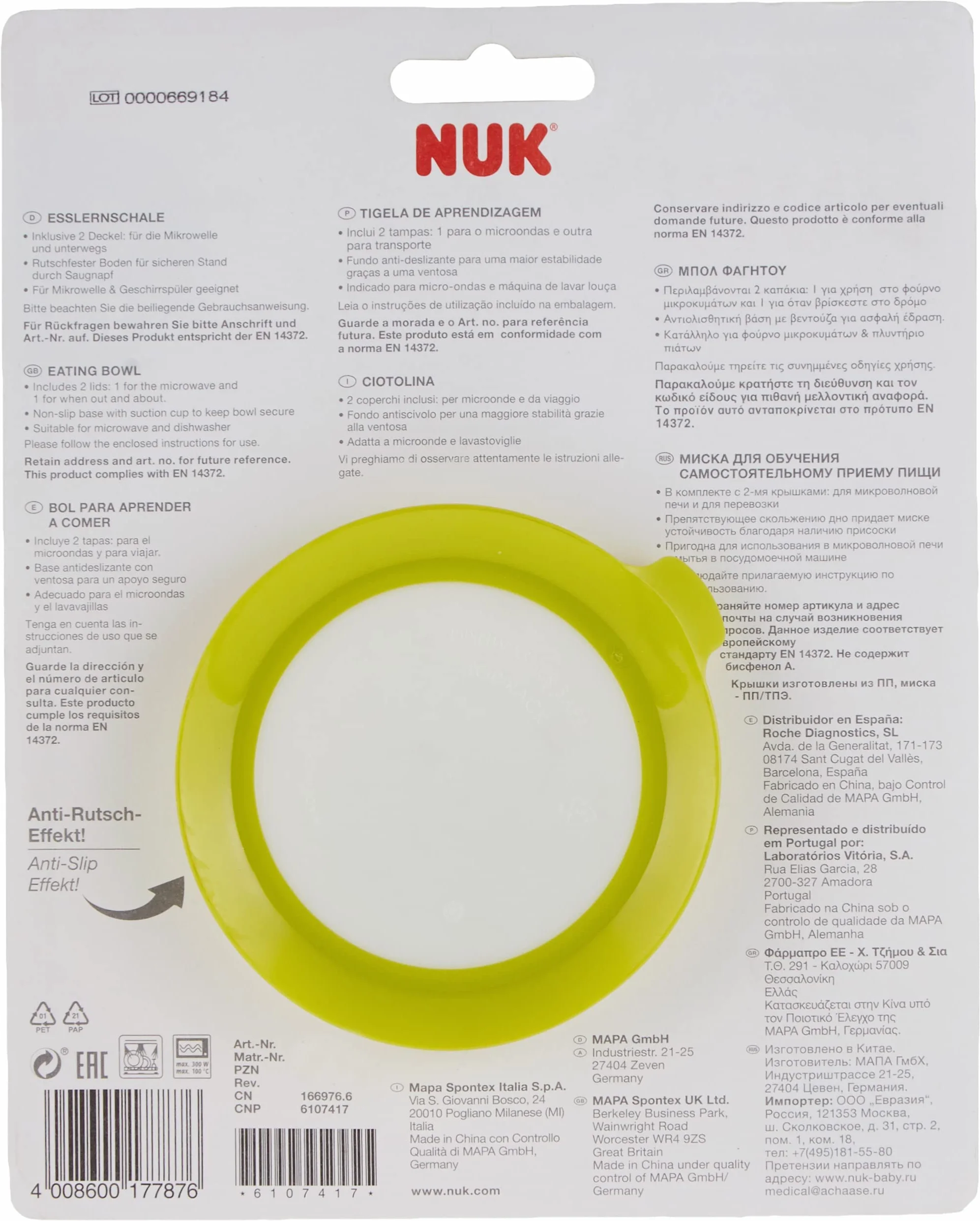 NUK 10255199 Easy Learning miska do nauki jedzenia dla dzieci od 6. miesiąca życia z przyssawką, dwie pokrywki, nie zawiera BPA, fioletowa