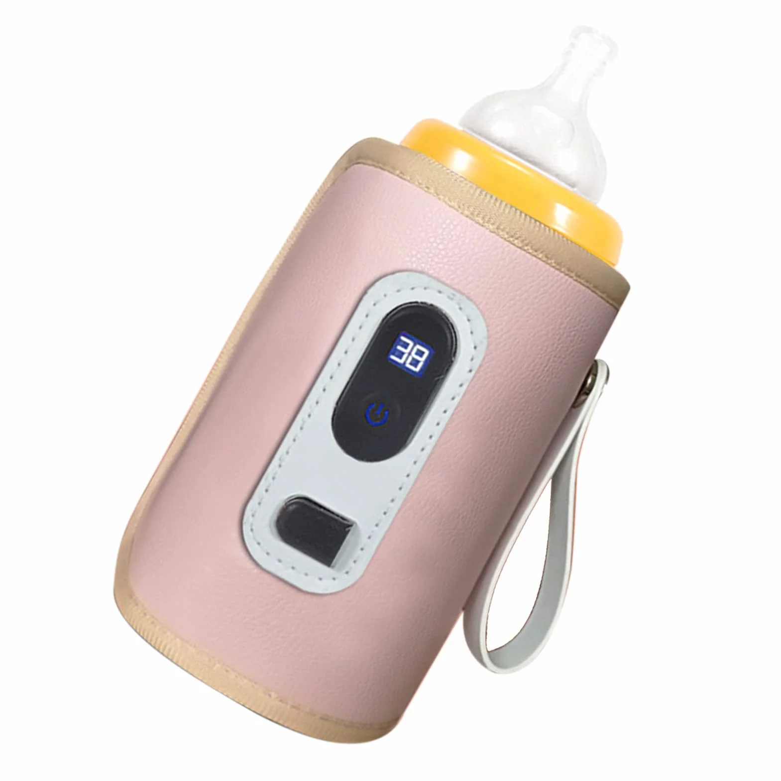 Naroote Przenośny Podgrzewacz do Butelek Regulacja Temperatury Ekranu LCD do Samochodowego Podgrzewacza Butelek Karmienia Wodoodporna Tkanina z Włókna 3,1 X 5,5 Cala (PINK)