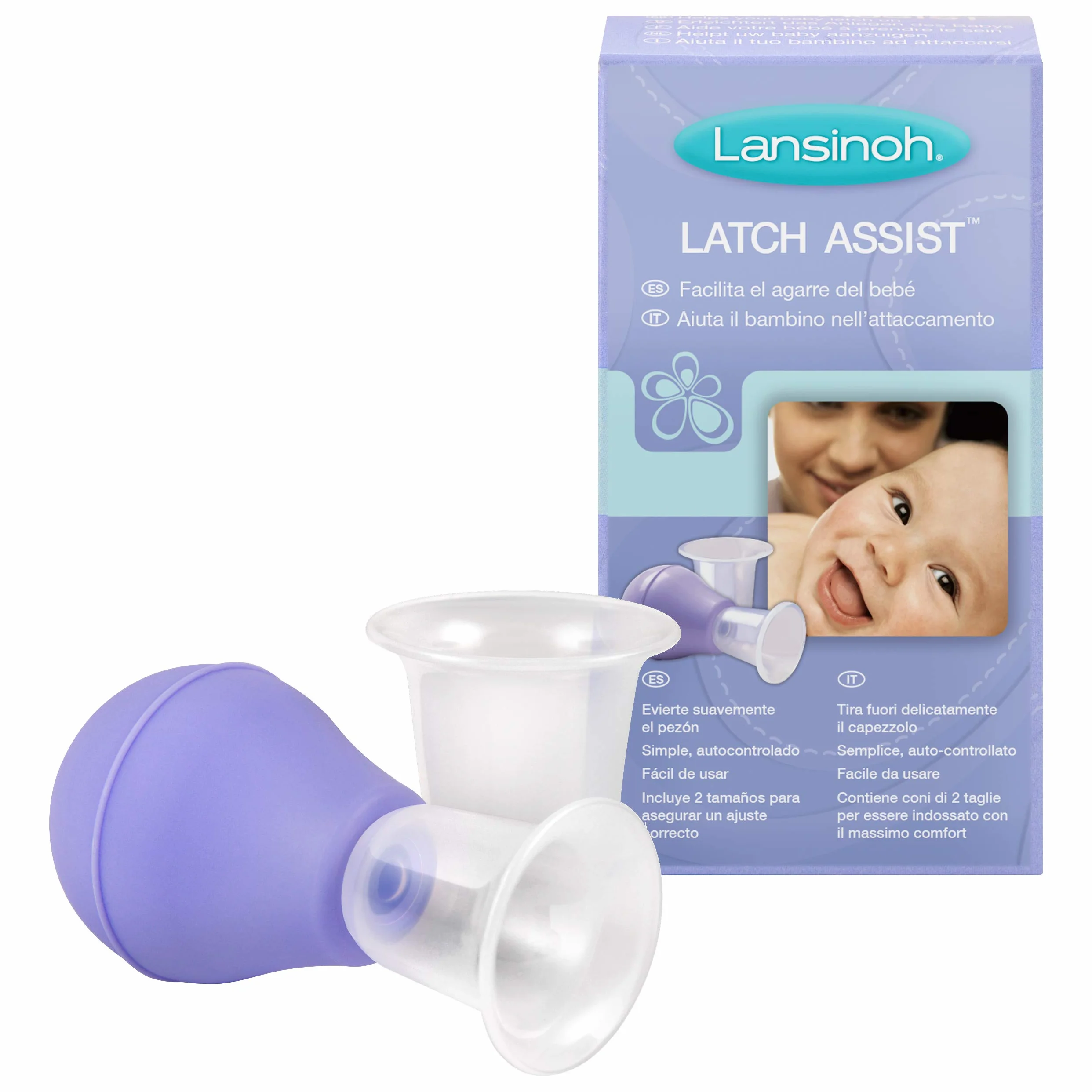 Lansinoh Latch Assist Nipple Everter with Case for Breastfeeding mums, offers temporary correction of flat or inverted nipples, 2 size cones within the pack and hygienic carry case