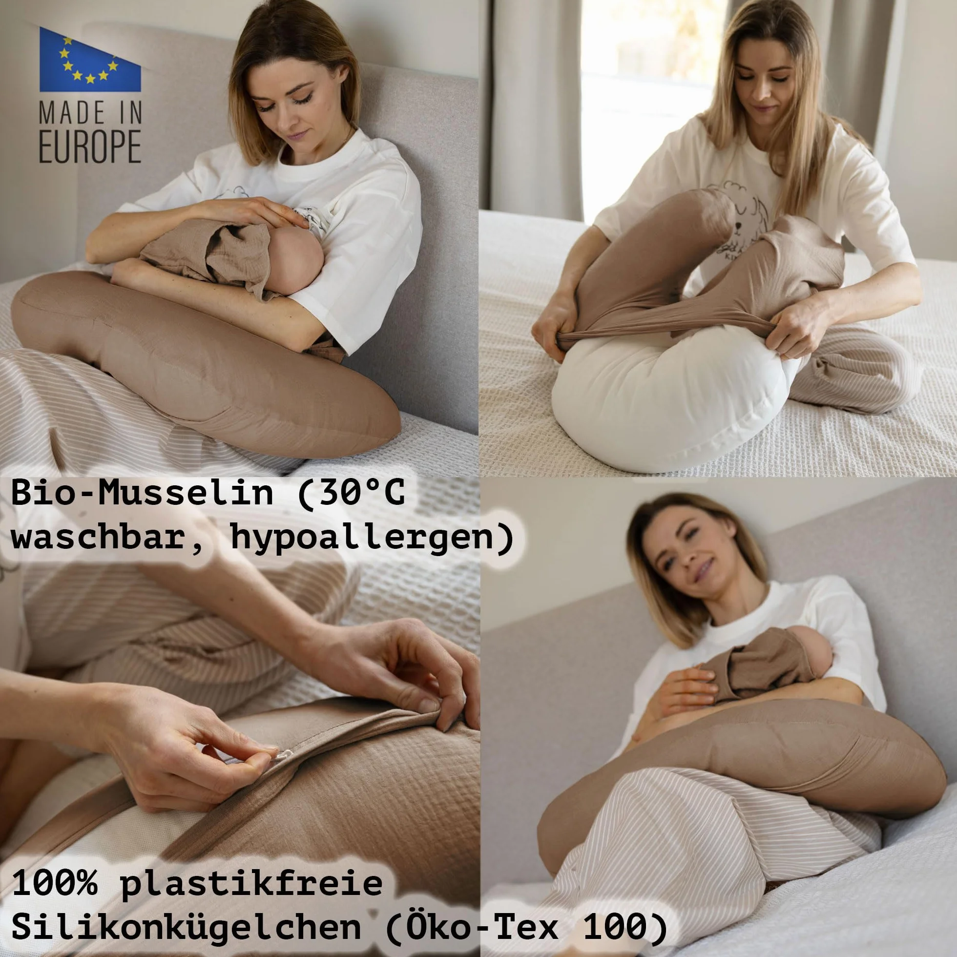 PaLulli® Muślinowa poduszka do karmienia piersią ze 100% bawełny muślinowej – poduszka do karmienia dla niemowląt, poduszka do karmienia dla niemowląt, oddychająca i nadająca się do prania, brązowa