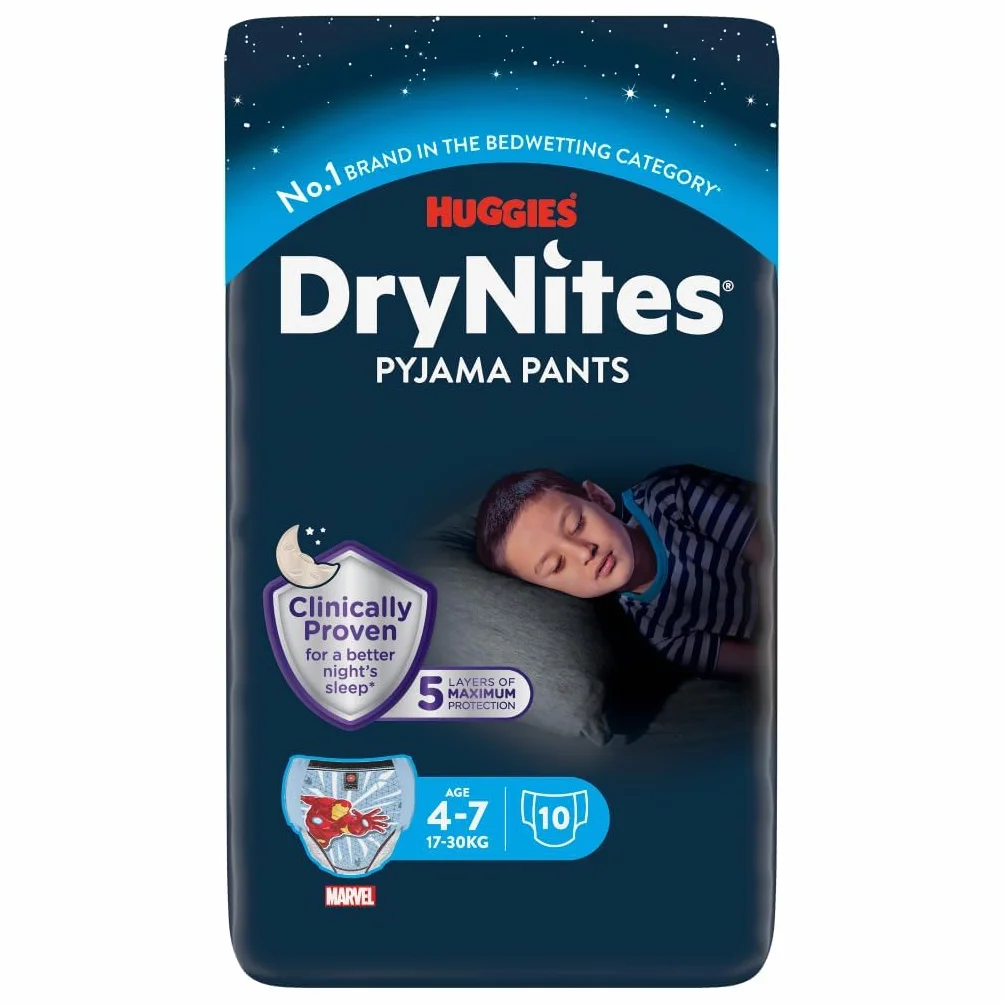 Huggies DryNites pieluchy nocne o wysokiej chłonności, dla chłopców w wieku 4-7 lat(17-30 kg), 10 sztuk