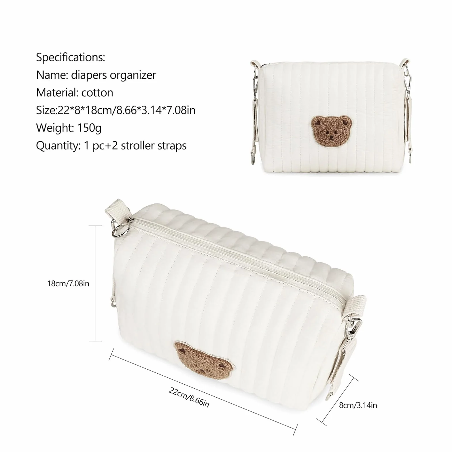 Diaper Bag Organizer | Bear Design Foldable Pouch | Packing Cubes for Diaper Bag for Bottle Socks Kids Mom Dad, Travel Maternity Hospital Packing, Storage, Portable Nursery Organizer,