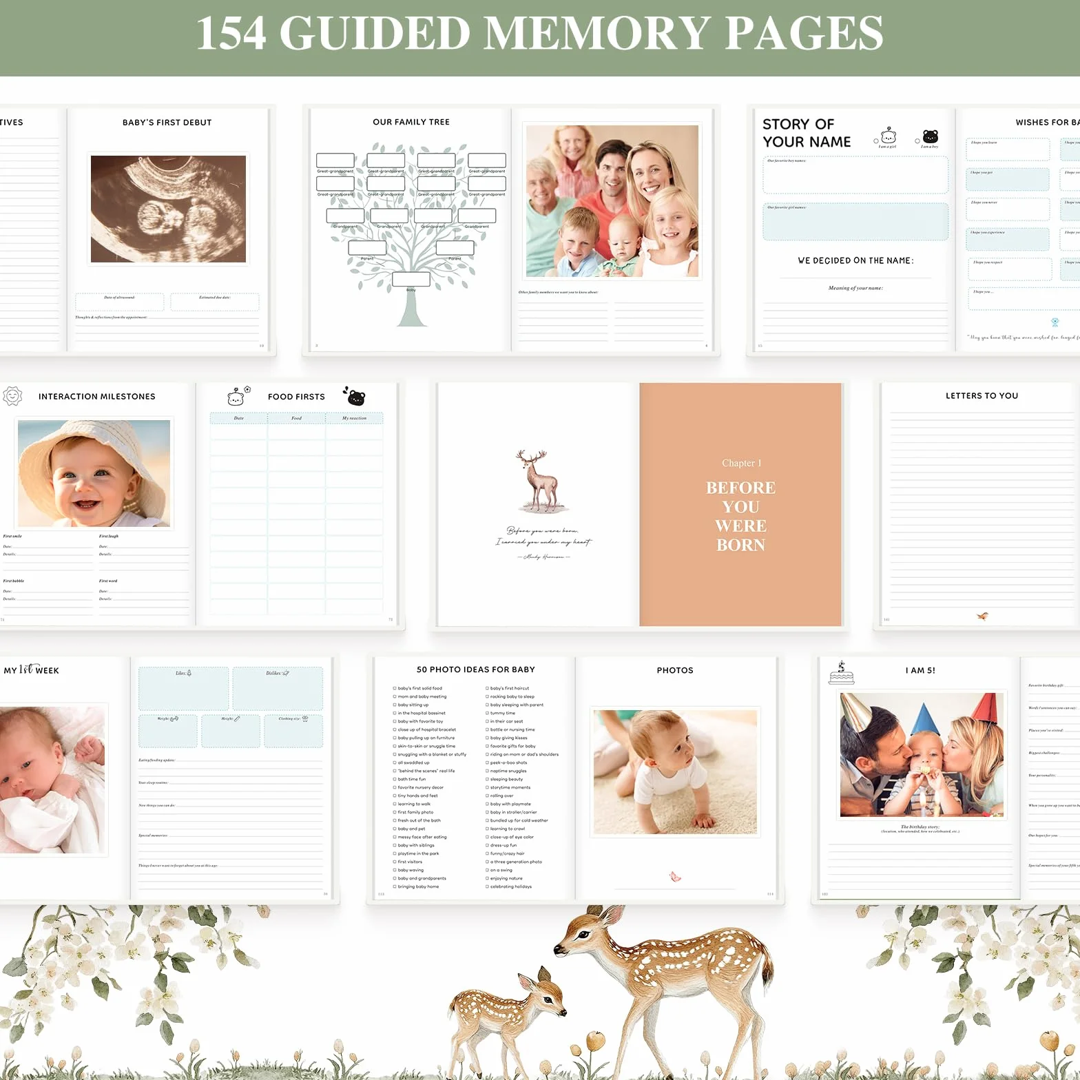Lanpn Książka Urodzenia Dziewczynka Chłopiec - The Story of You, Album fotograficzny dla niemowląt od pierwszego roku do 5 lat, dziennik urodzenia Baby Book do wklejania zdjęć, pisanie prezent, 154