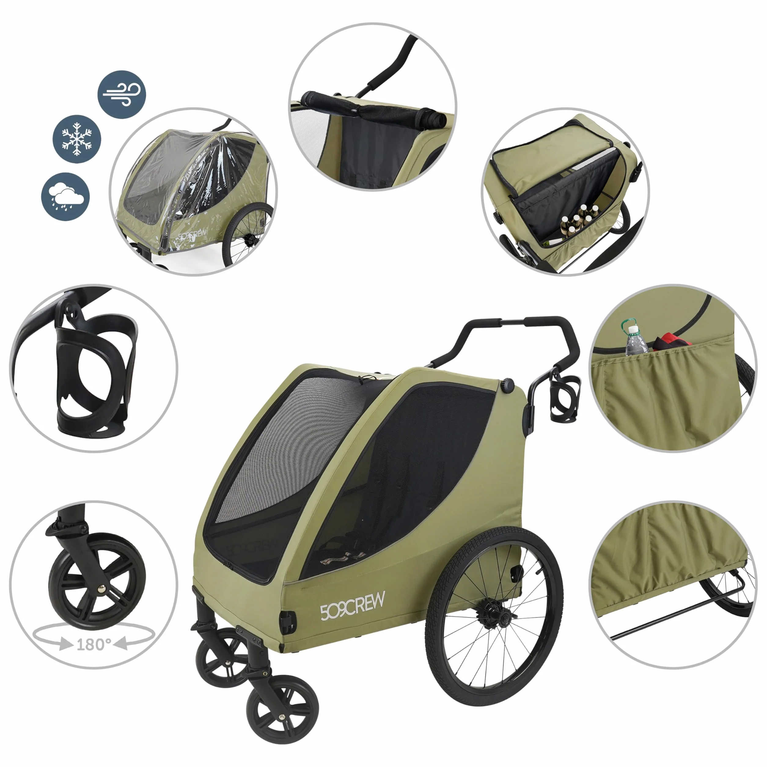509 Trekker II, uniwersalny wózek dziecięcy dla 2 dzieci w wieku od 6 miesięcy, do załadunku, wózek na 4 koła, obciążenie do 50 kg, pokrowiec przeciwdeszczowy w zestawie