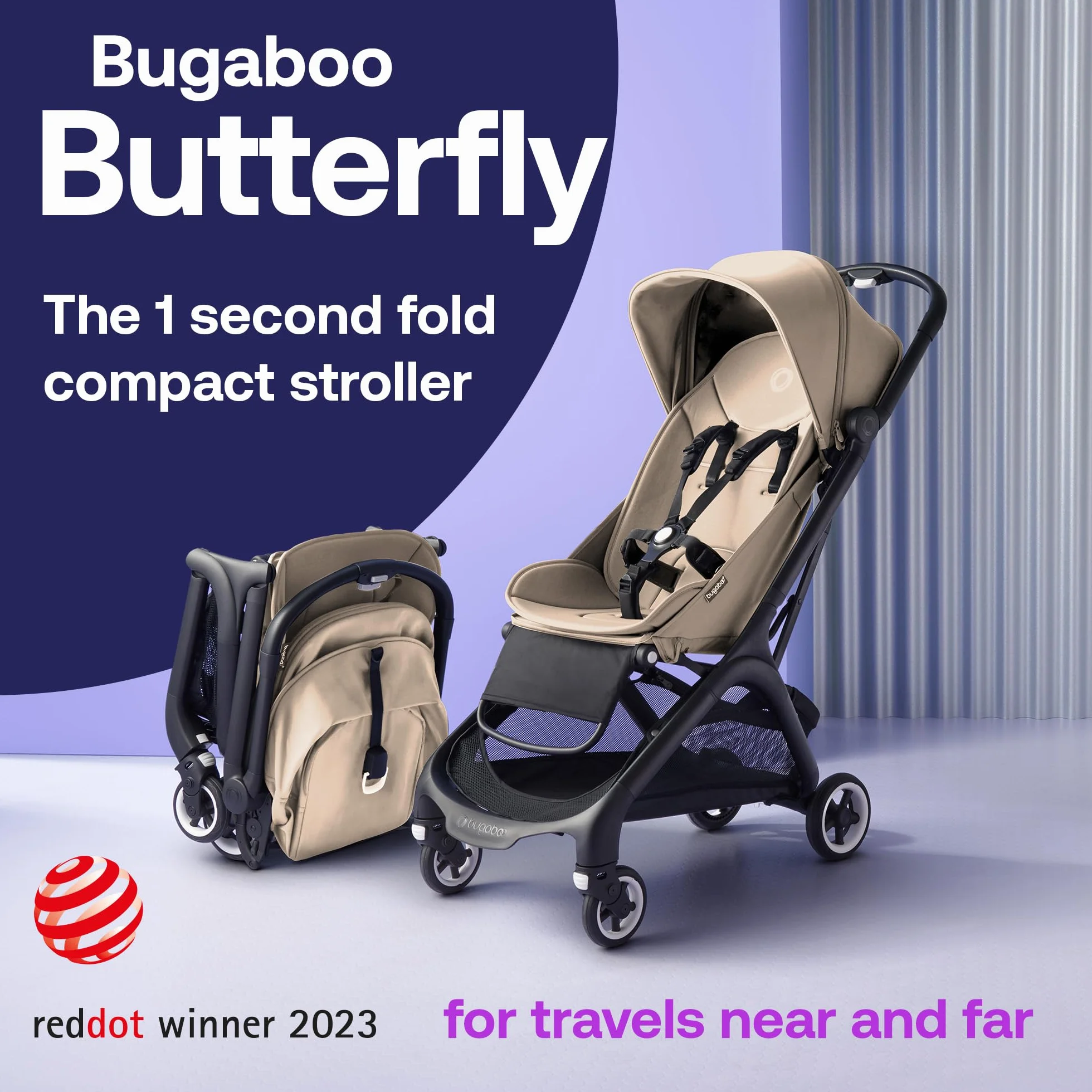 Bugaboo Butterfly ultra kompaktowy wózek podróżny, mały i lekki, składany jedną ręką i łatwy do kierowania, ergonomiczny wózek miejski dla dzieci od 6 miesięcy, z dużą ilością miejsca do