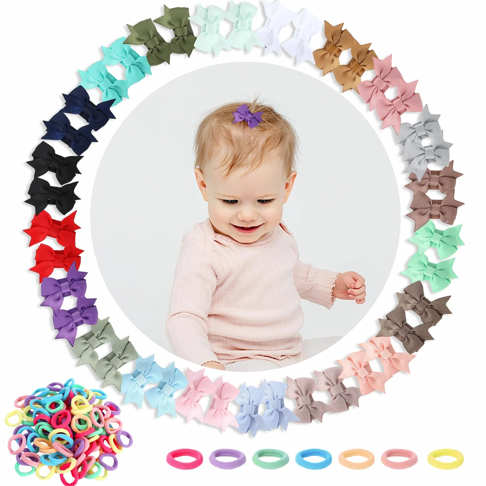 140 sztuk spinek do włosów dla niemowląt, gumki do włosów mini, 4 cm, kolorowe ozdoby do włosów, gumka do warkocza, dla małych dzieci, małych dzieci, noworodków