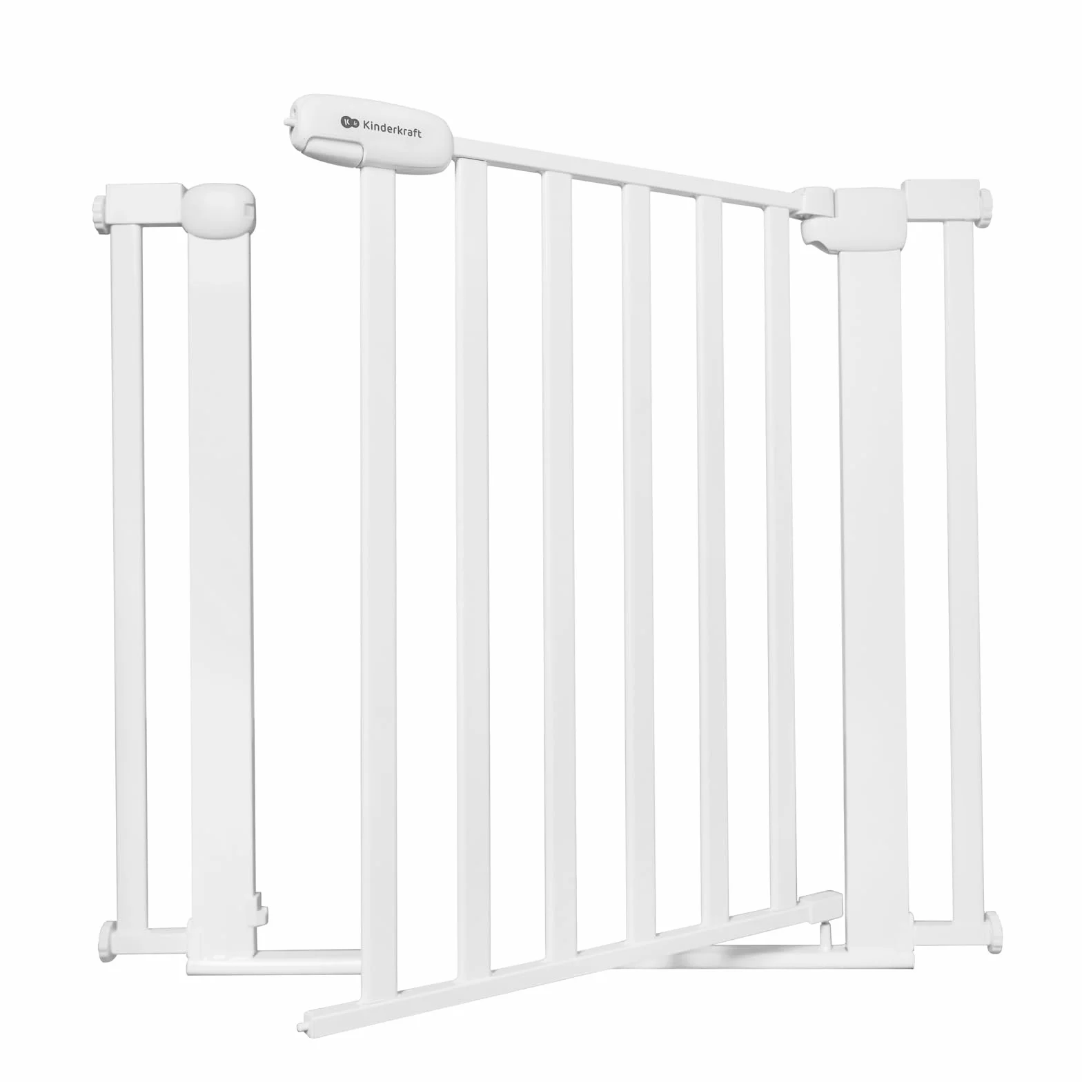 Kinderkraft LOCK&GO, Bramka Zabezpieczająca, Bramka na Schody, Dla Dzieci, otwierana 90 stopni, szeroka, regulowana, 75 do 103 cm, Mechanizm Dociskowy, Biała White