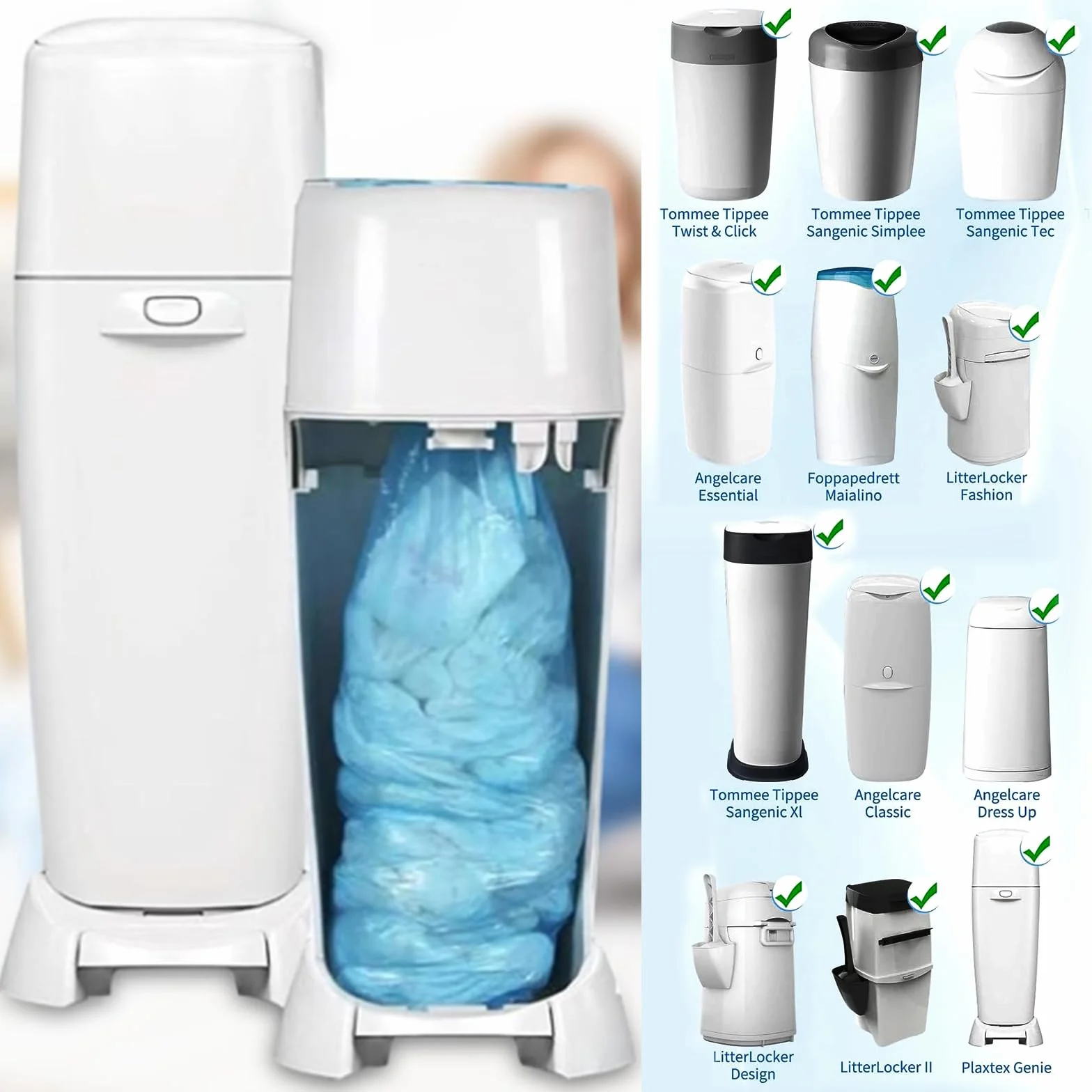 6 Sztuk Kaset Uzupełniających do Wiaderek na Pieluchy, Wiaderek Foliowych Kompatybilnych z Tommee Tippee, Angelcare, Wiaderek Ośmiokątnych, LitterLocker