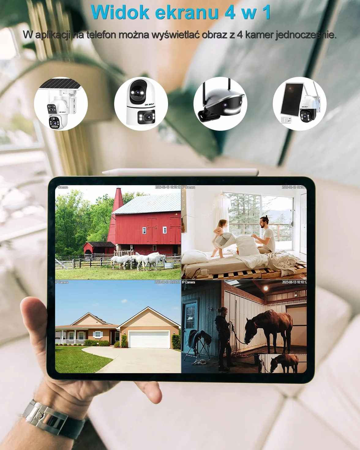 GENBOLT Kamera Bezpieczeństwa Wi -Fi Wewnętrzna, 360° Podwójny Obiektyw Domowy Kamera IP CCTV z Wykrywaniem Humanoidalnym, Auto Cruise Niania Pet Cam, 2.4&5GHz Dual WiFi Monitor Dziecka