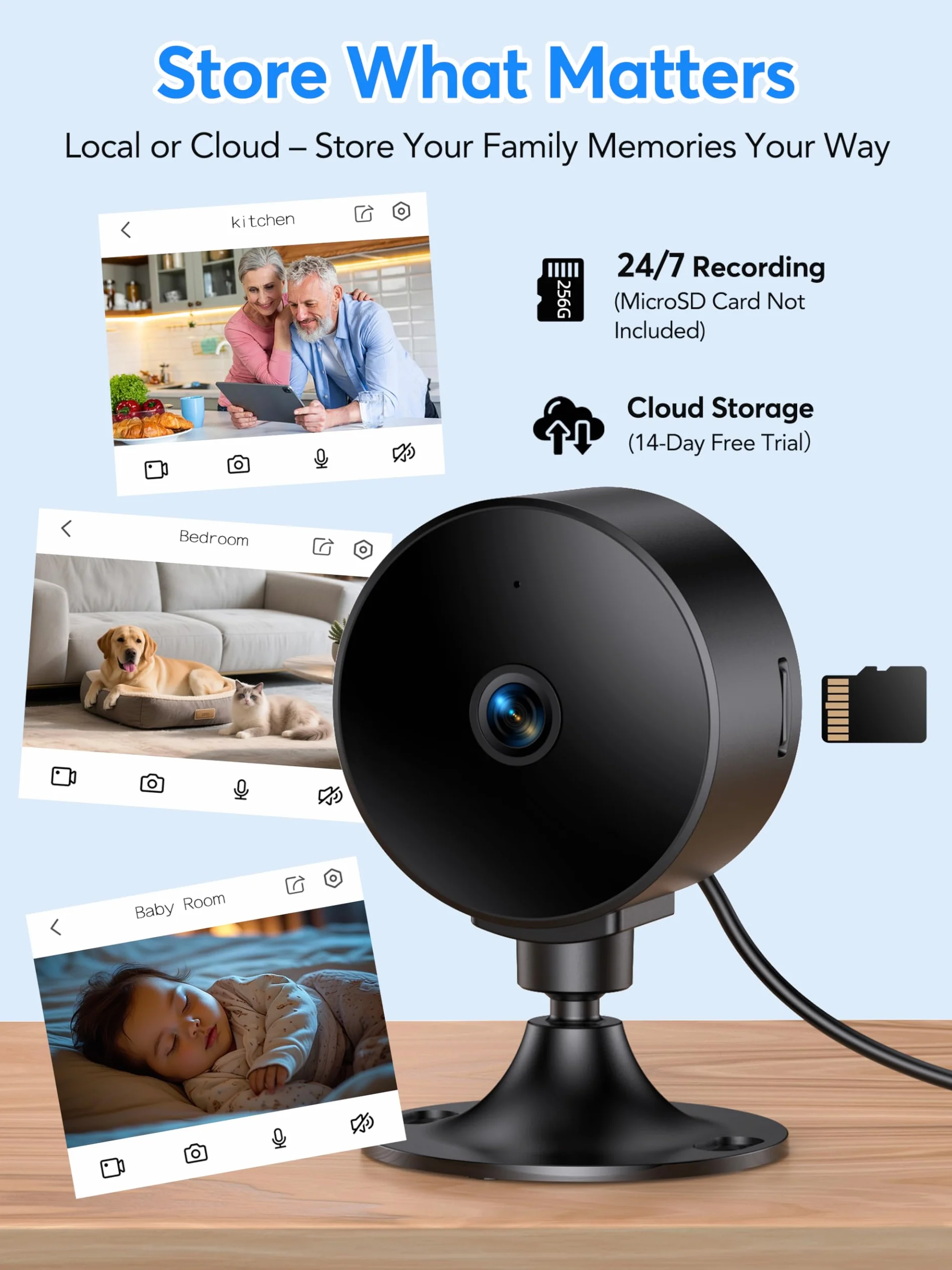 Kamera Wewnętrzna 2K 3MP, WiFi Niania i Kamera dla Zwierząt z Wykrywaniem Ruchu, Dwukierunkowy Dźwięk, Nocne Widzenie, Kompatybilna z Alexa i Google Assistant, SD/Cloud, Tylko WiFi 2,4GHz