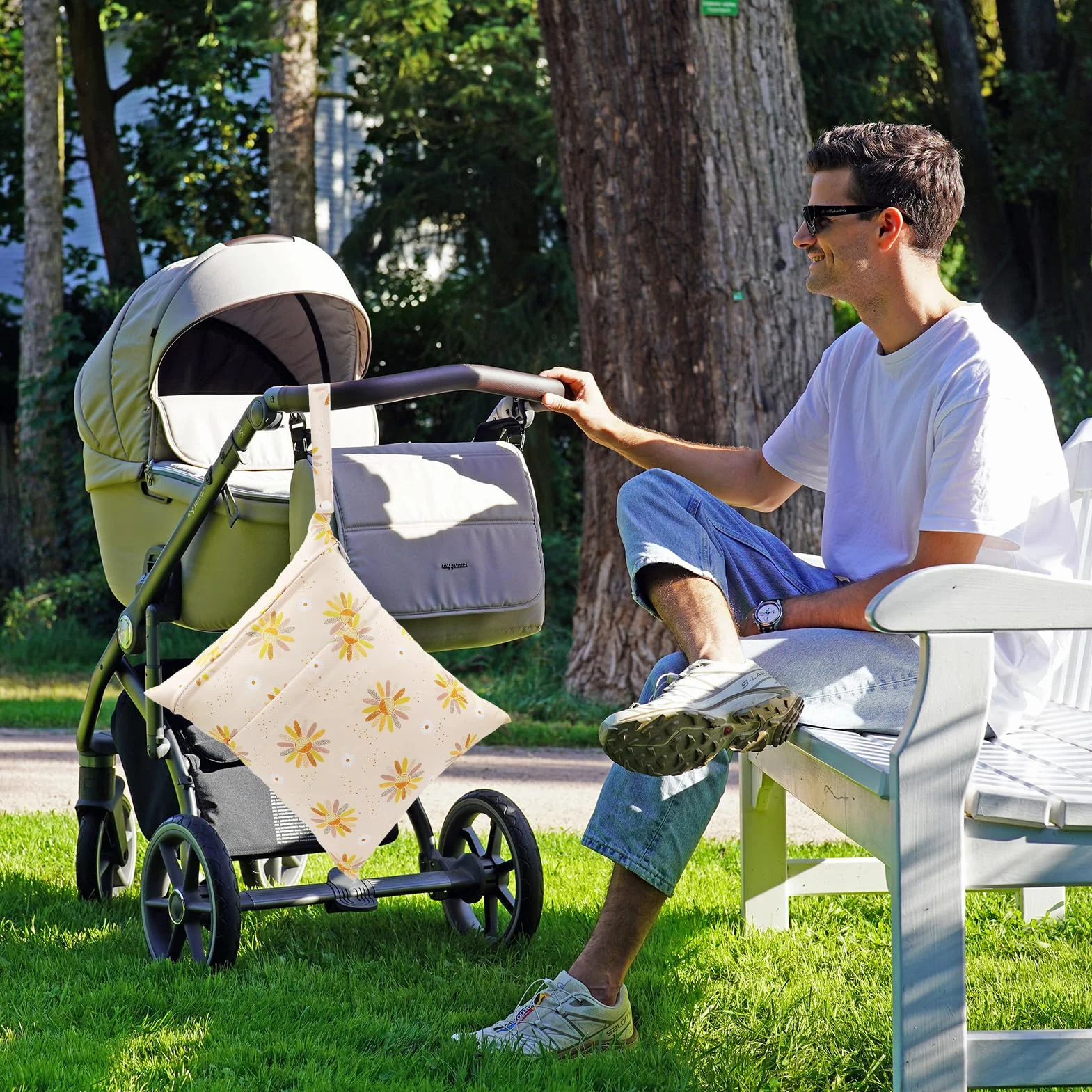 Torby na Pieluchy, 3 Sztuki, Materiałowe, Organizer, Worek do Przewijania, Mokry do Przedszkola, Żółty Kwiat